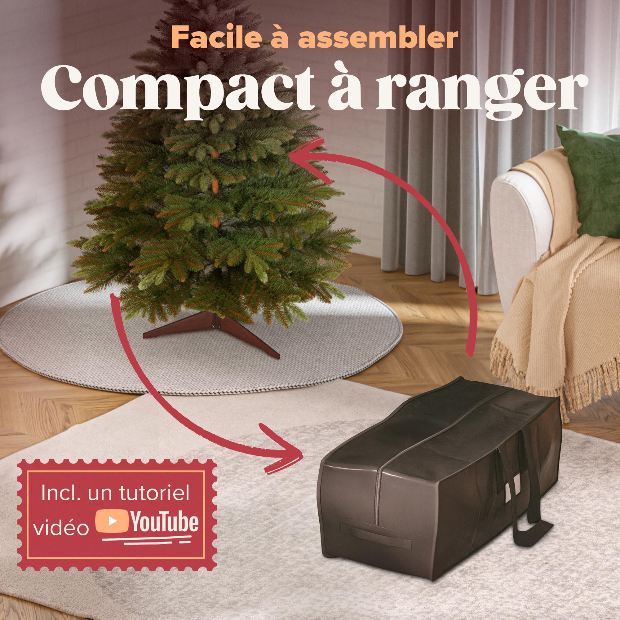 Sapin de Noël Artificiel Premium 90 cm - Gagnant du Test - Réalisme Exceptionnel, Branches épaisses, livré avec Support en Bois et Sac de Rangement – Pure Living