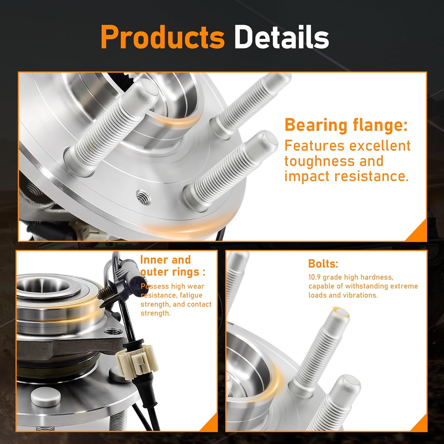 515096 [4WD AWD] Front Wheel Hub Bearing Assembly 6 Lugs w/ABS Compatible for Cadillac Escalade ESV EXT Chevy Silverado Suburban 1500 Tahoe Avalanche GMC Sierra Yukon XL 1500 2007-2014