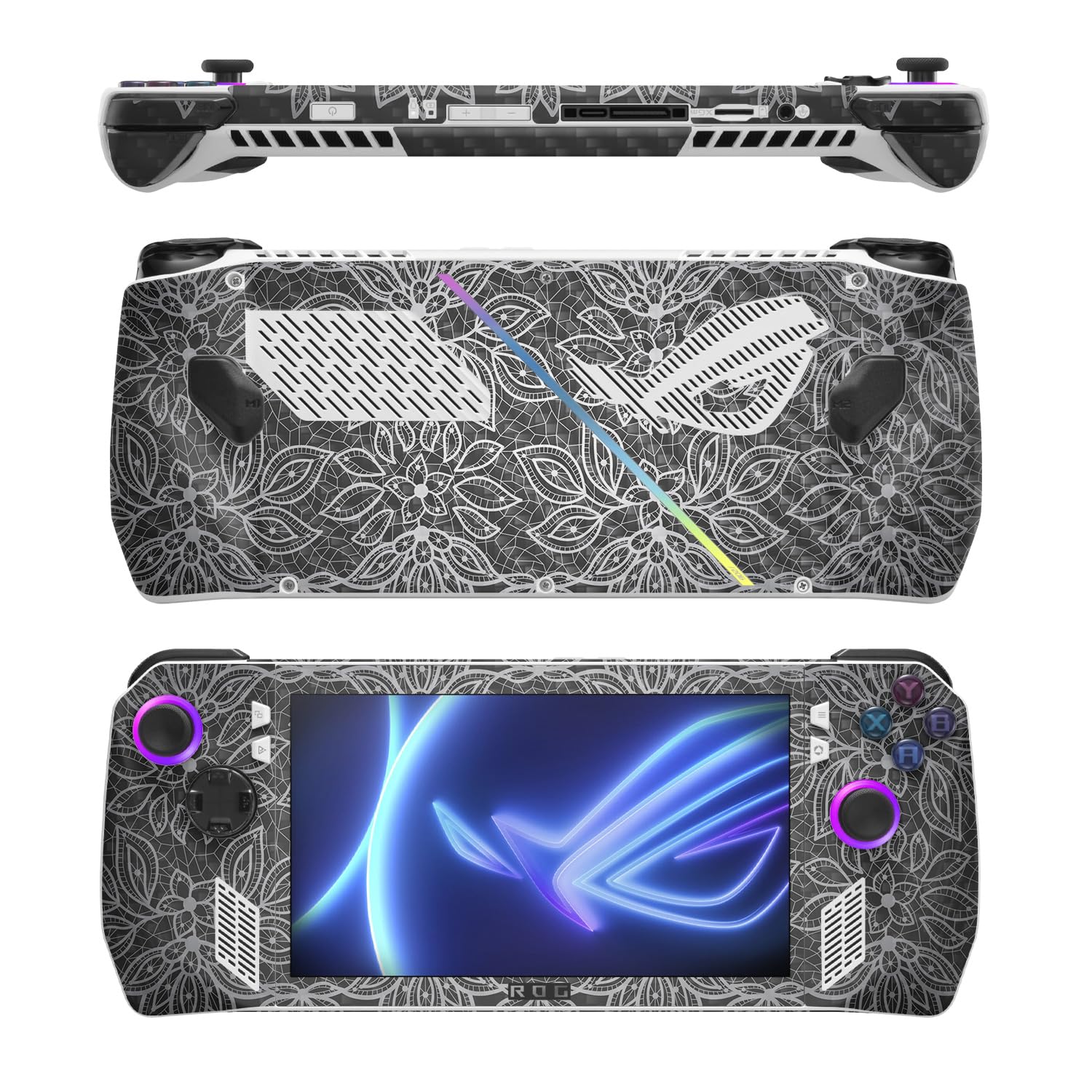 MightySkins Carbon Fiber Skin Compatible with Asus ROG Ally - Floral Lace | Protective, Durable Textured Carbon Fiber Finish | Easy to Apply