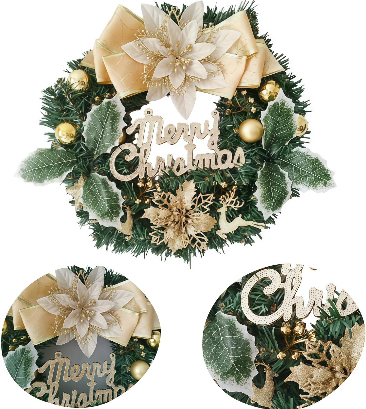 Merry Christmas Wreath - 12 Inch Artificial Christmas Wreath for Front Door Decor - Artificial Garland for Christmas Party Decor, Christmas Wreaths for Windows, Green Christmas Wreath Decorations