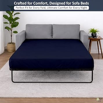 Cottington Lane 1 Piece Sleeper Sofa Fitted Sheet Queen Size, Premium Quality 100% Egyptian Cotton, 6 Inch Deep Sofa Bed/Pullout Couch Bottom Sheet Only, Cooling, Soft & Breathable, Navy Blue