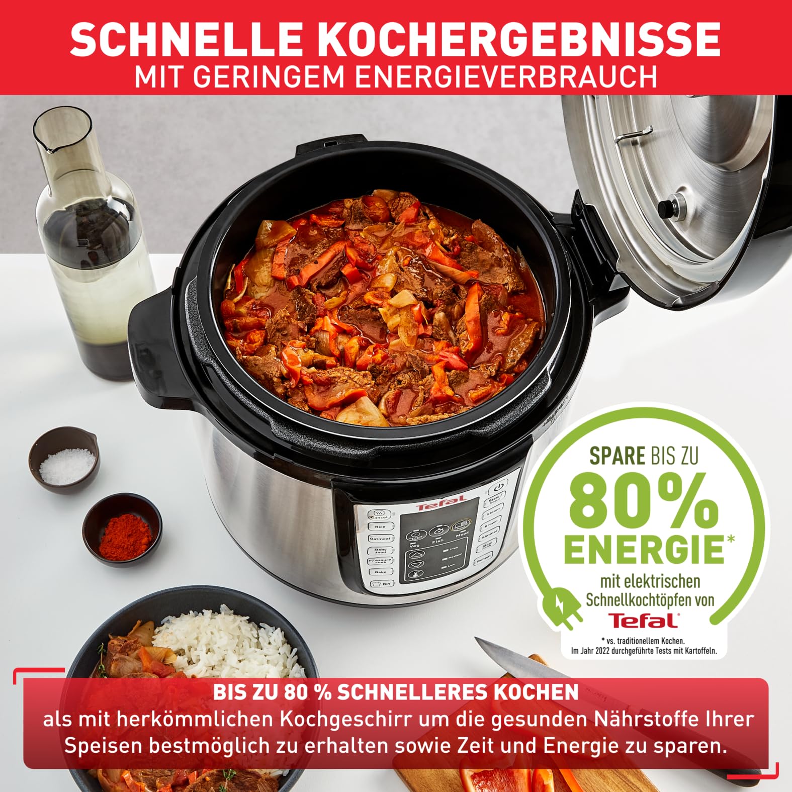 Tefal CY505E Fast & Delicious Multikocher, elektrischer Schnellkochtopf, 6 L Kapazität, 25 Automatische Programme, Bis zu 80% schnelleres Kochen, Energiesparend, Rezeptheft, 1200 W, Edelstahl
