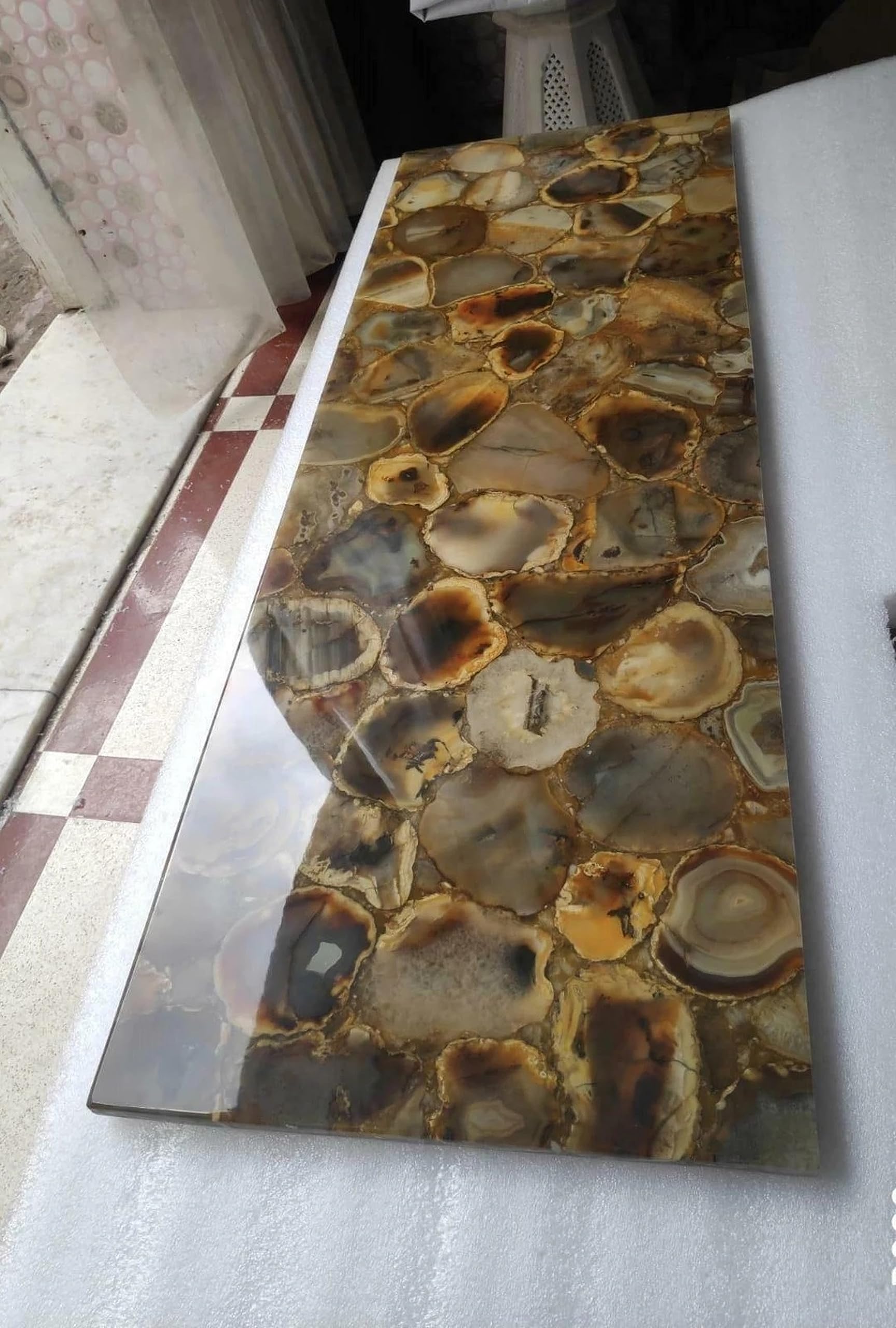 Table basse agate jaune 30x45 cm rectangulaire pour couloir élégant