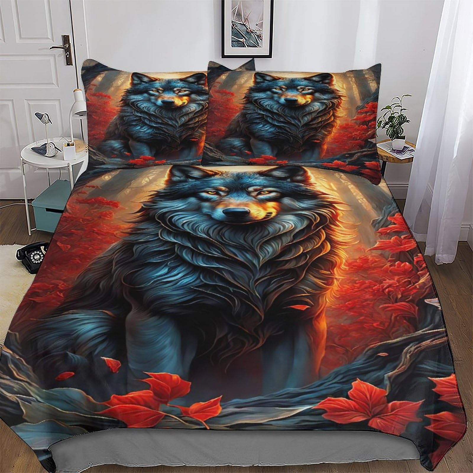 Dcccy Wolf-19 Wolf 3D Bedding Set Comforter Cover 3 Pcs With Pillowcases For Adults Teenager Kids Quilt Cover Soft Duvet Cover Double (200X200cm)
