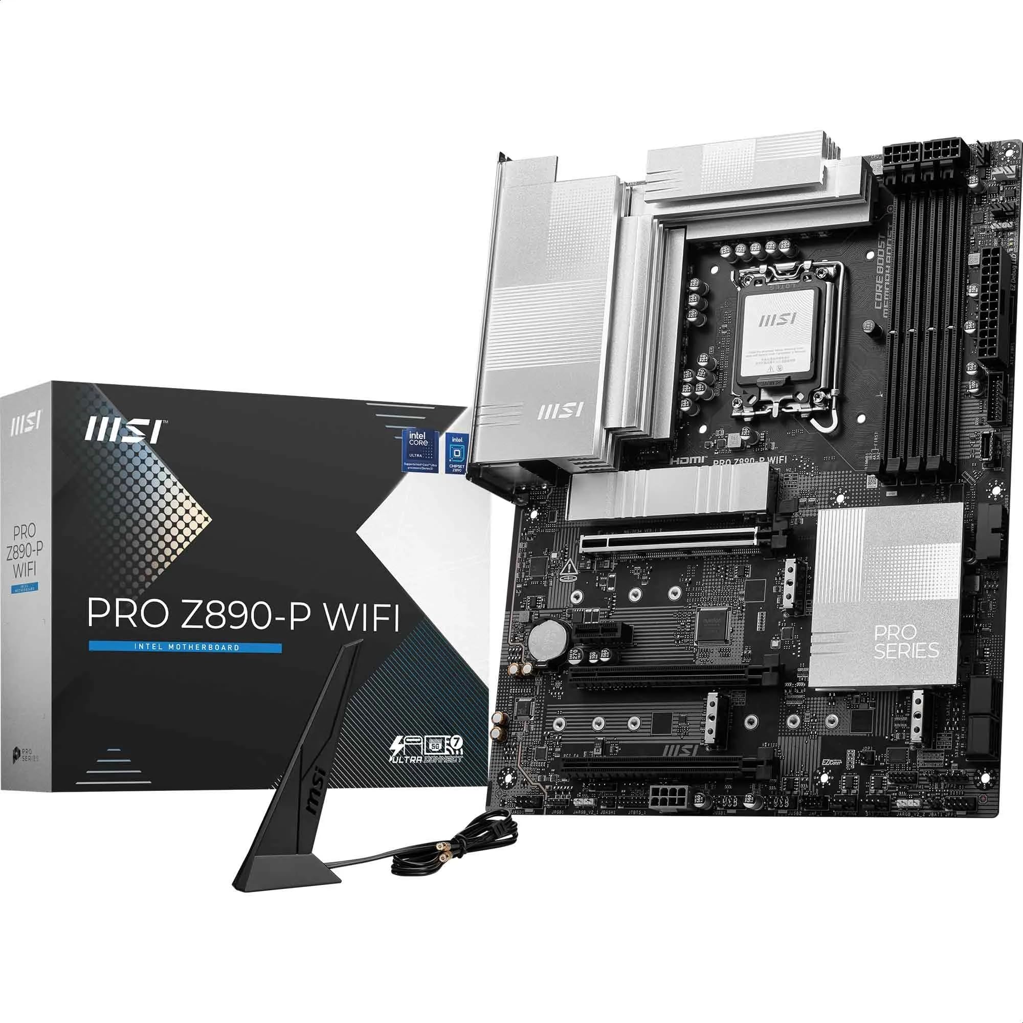MSI PRO Z890-P WiFi Mainboard, ATX - Unterstützt Intel Core Ultra Prozessoren (Series 2), LGA 1851-55A DrMOS, DDR5 Memory Boost (9200+ MT/s OC), PCIe 5.0 x16 & 4.0 x16, M.2 Gen5, Wi-Fi 7, 5G LAN