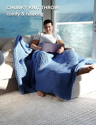 Miniatura 3 de YnM Manta gruesa, de peso medio, tejida a mano, agradable al tacto, ventilada y transpirable, lavable a máquina, pieza de decoración del hogar para