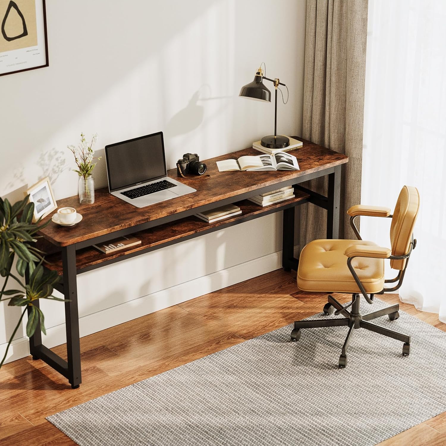 YAOHUOO Extra Thicken Desk with Storage Shelf 54"/136 Console Table