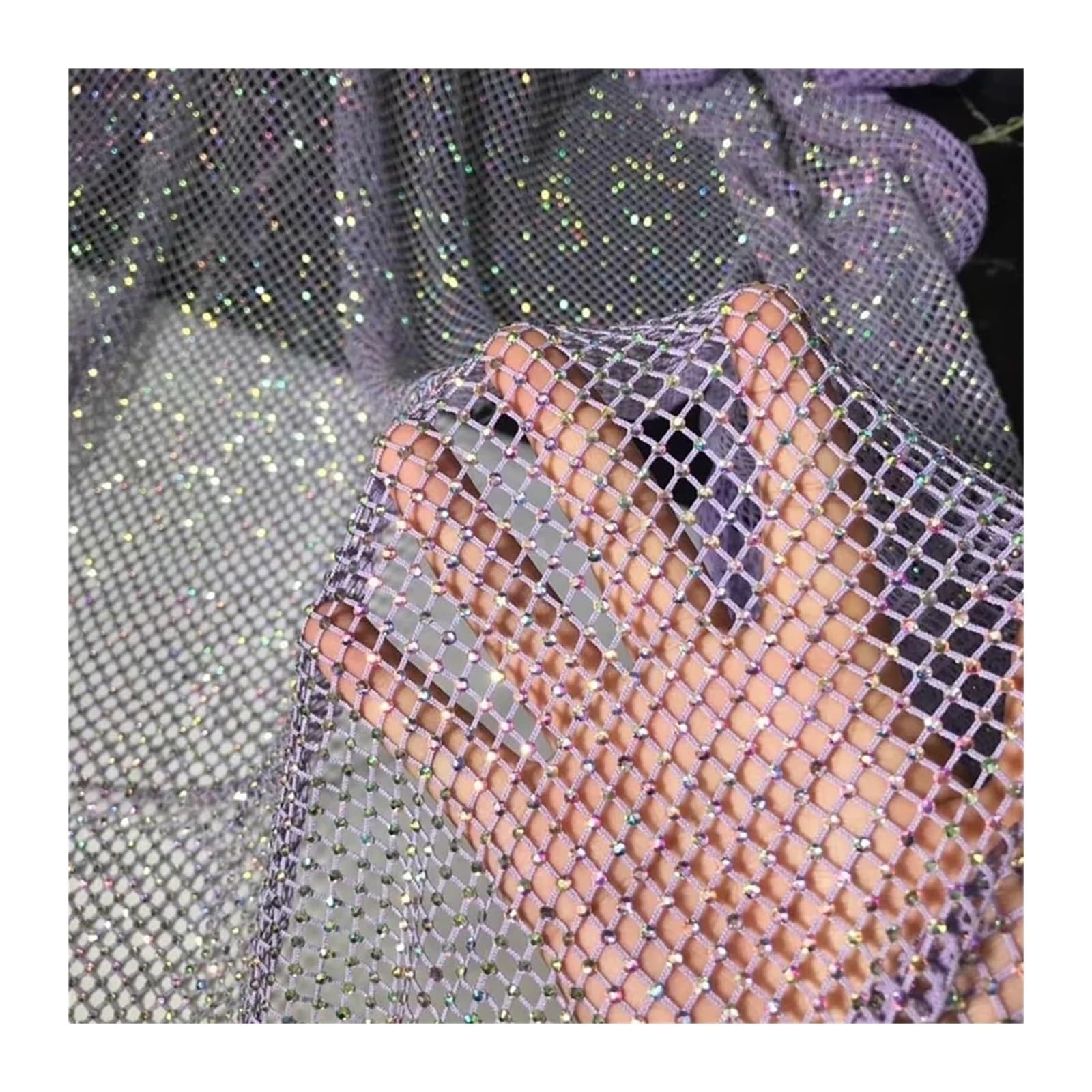 Sewing Mesh Fabric, Multicolor Rhinestones Trim Stretch Mesh Fabric 50x120cm 100x120cm for DIY Sewing(Color6,100cmx120cm)
