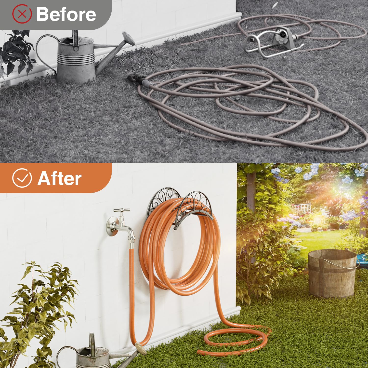 Josmimic Soporte de Metal para Manguera de Jardín - Colgador Montado en la Pared, Resistente para Cables de Extensión de Agua y Manguera de Vacío