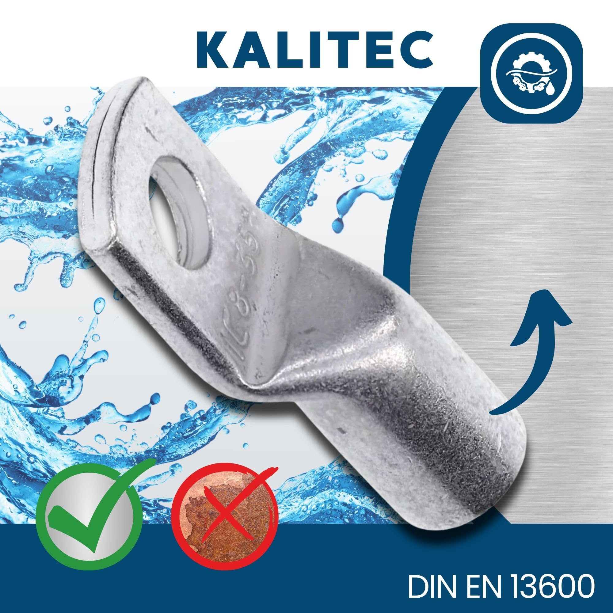 Kalitec 10x Cosses Tubulaires 35 mm² M8, Connecteur à Sertir en Cuivre | Standard DIN EN 13600, Finition Galvanisée Anti-Oxydation, Sertissage Sûr pour Solaire, Automobile et Installation Électrique