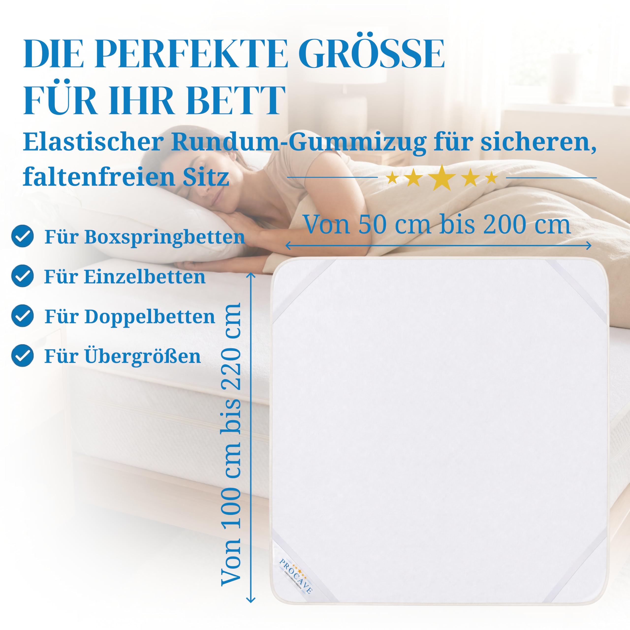PROCAVE® Matratzenschoner 180x200 cm wasserdicht | Atmungsaktiver Matratzentopper mit Nässeschutz | Inkontinenzunterlage waschbar | Anti-Milben Bettunterlage | Premium Matratzenauflage Made in Germany