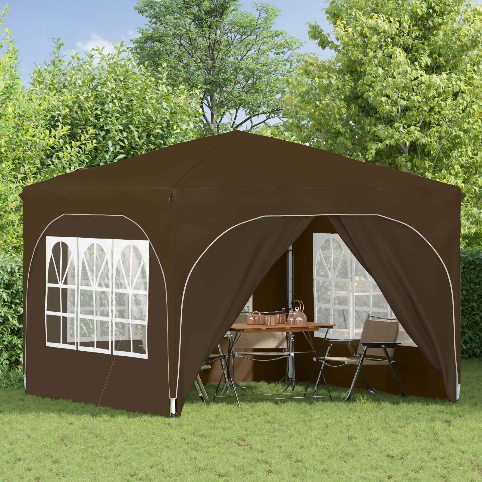 Namiot imprezowy Pop-up 290 x 290 x 245 cm, kolor taupe, składany i składany, z ochroną przed promieniowaniem UV, wodoszczelny namiot ogrodowy do użytku na zewnątrz, na kemping, taras i do