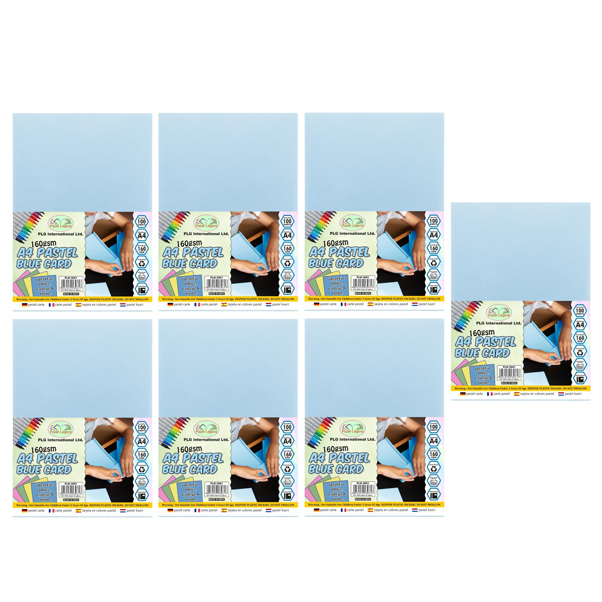 A4 Cards, 160 GSM Activity Card, 100 Coloured Sheets | Print & Craft Card, DIY Paper Craft, Card Making for Home School Office (Blue, Pack of 7)