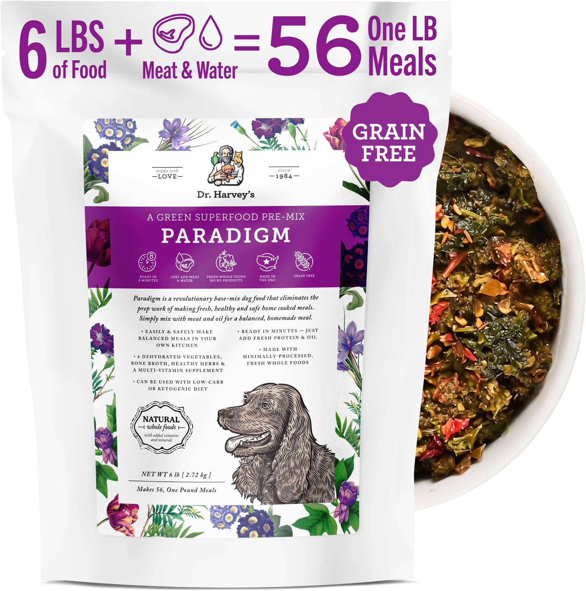 Paradigm Green Superfood Dog Food, Human Grade Dehydrated Grain Free Base Mix for Dogs, Diabetic Low Carb Ketogenic Diet (6 Pounds)