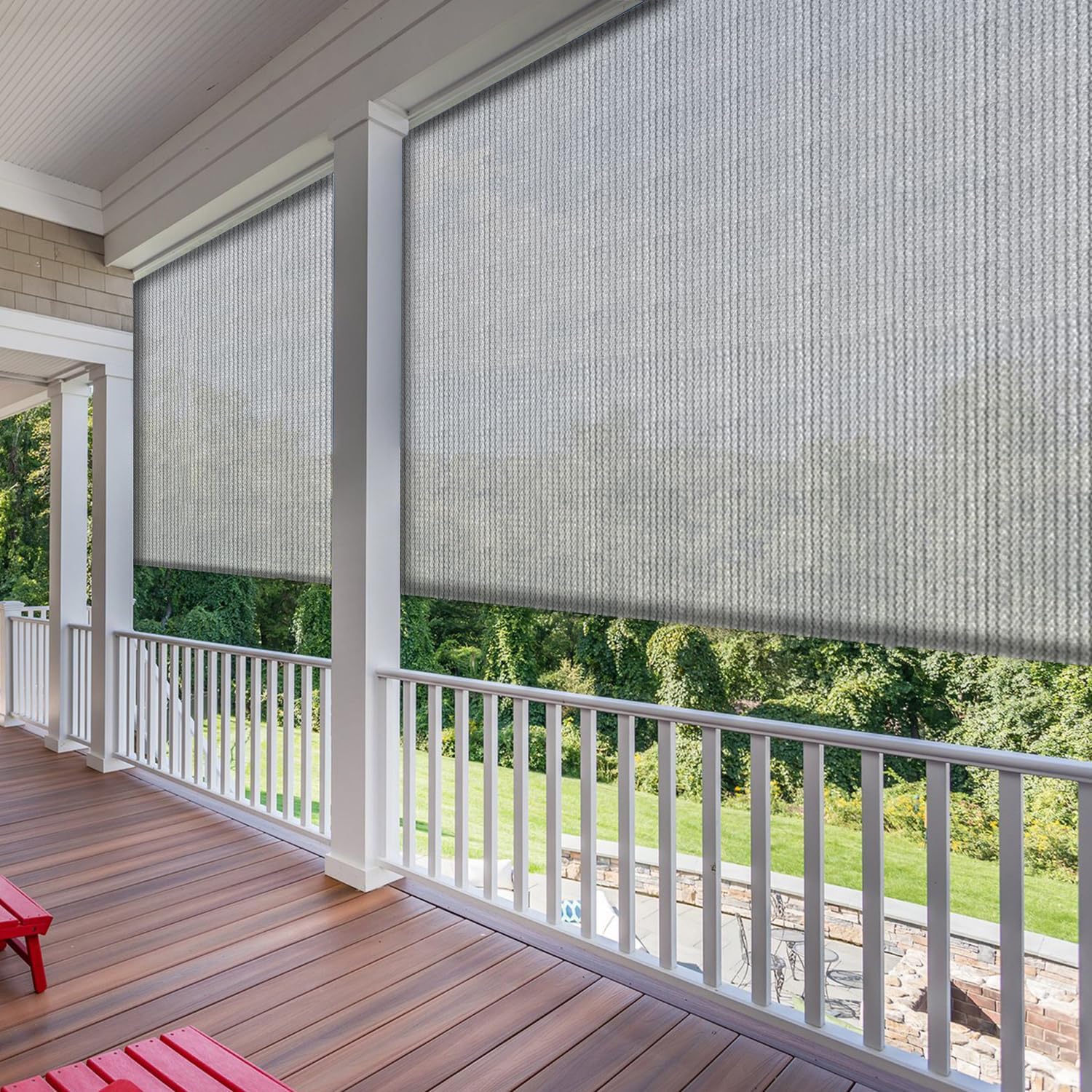 SunnyRoyal Patio Shades Roll Up Outdoor Exterior Roller Shades Roll Up Blinds for Patio Yard Deck Porch Balcony Backyard 7' W X 6' L Light Grey