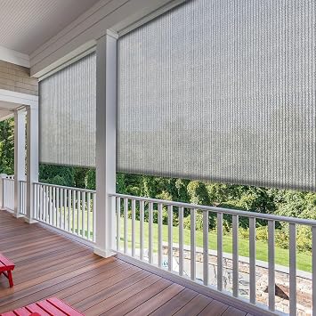 SunnyRoyal Patio Shades Roll Up Outdoor 6' W X 5' L Exterior Roller Shades Roll Up Blinds for Patio Yard Deck Porch Balcony Backyard Light Grey