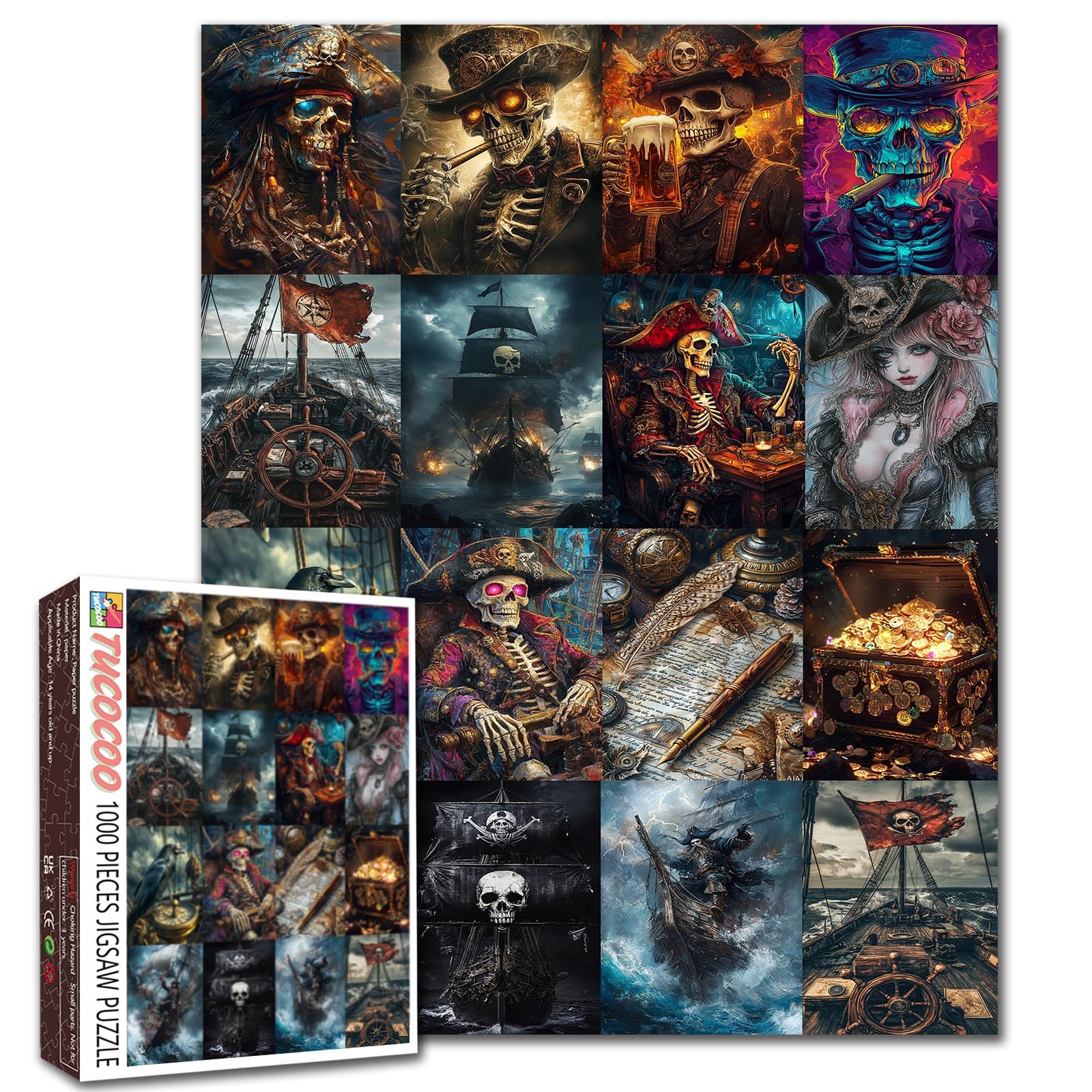 Tucocoo Pirate Viking Art Jigsaw Puzzle 1000 Pieces Puzzles for Adults, Skull Pirate Captain Ship Collage Artwork Puzzle Family Games Educational Toys Challenging Puzzle Home Decor Gift 20 x 27 Inch — image 1