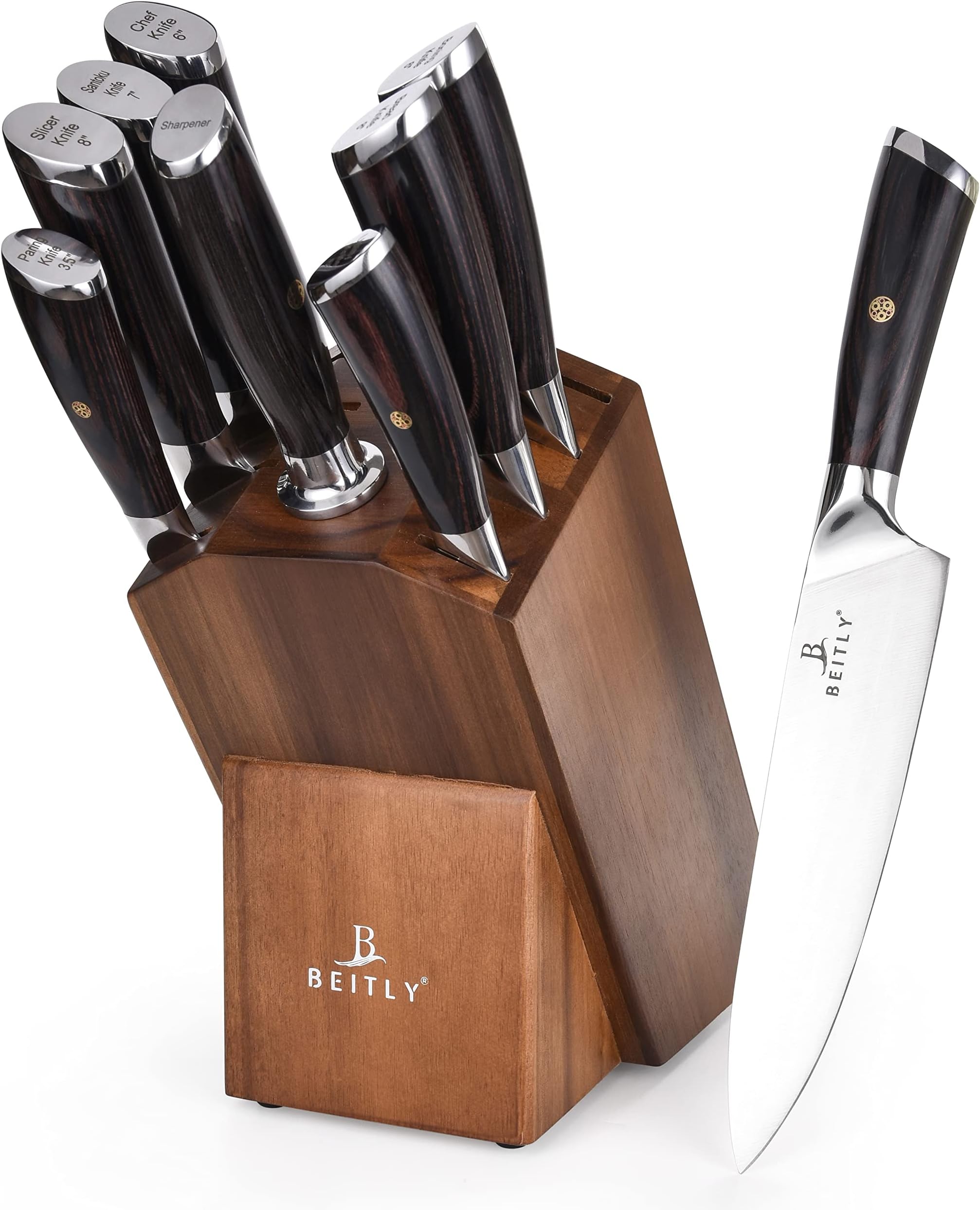 – Knife Set KS-110, 10-Piece Premium High-Carbon German Stainless Steel Kitchen Knife Set With Securing Block & Sharpener