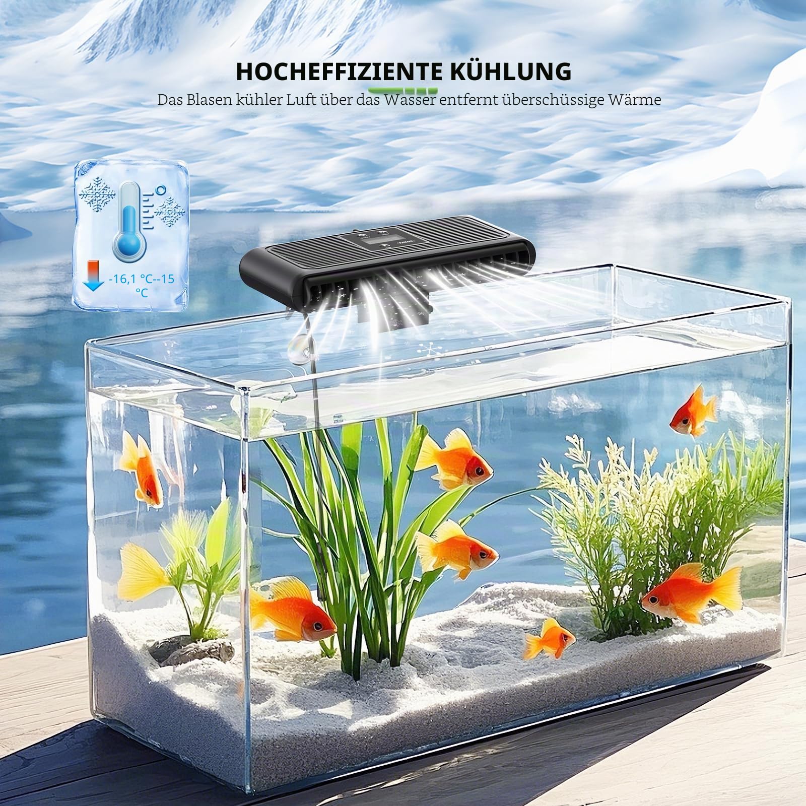 PAIZOO Aquarium-kühlventilator, Aquarium-Kühler Mit Temperatursonde Und LCD-Display, Automatischer Temperaturregelung 3 Geschwindigkeitsmodi, Axolotl-Kühler, 6,4 W
