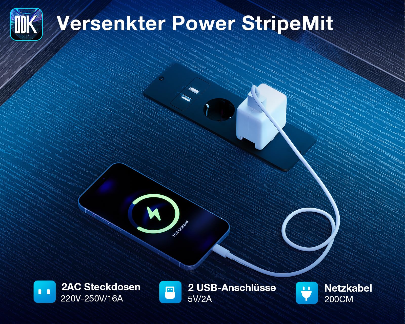 ODK Gaming Eckschreibtisch mit LED und Steckdose, 168×120 cm, Schwarz | Gaming Tisch mit Regal in L-Form, Schreibtisch mit Ablagefach & Stauraum, Reversibel, für Home Office & Wohnzimmer