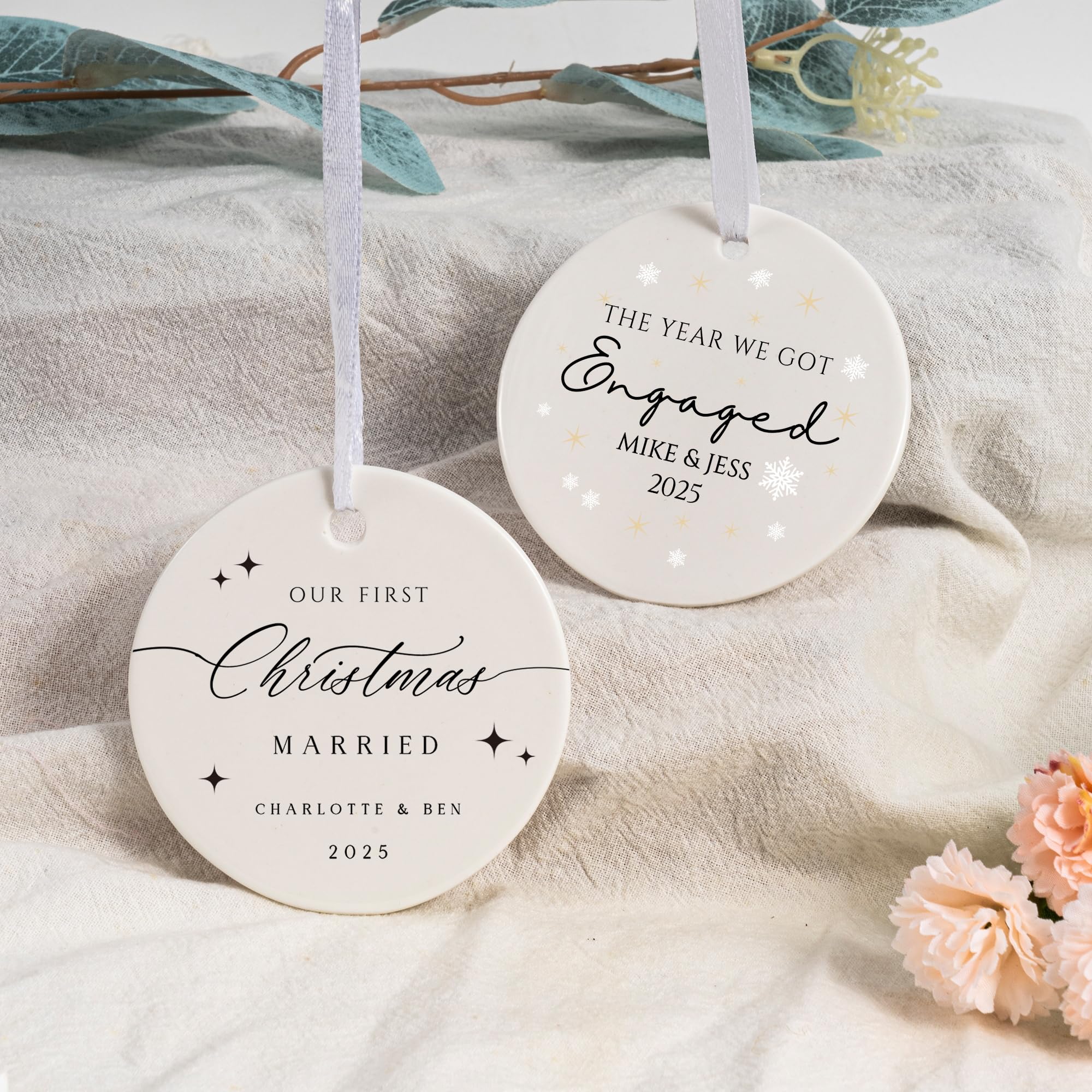 Personalized Engagement Gift Ornament, Custom Keepsake with Name, Hanging Decorations Gifts for Newly Engaged Couples Bride to Be (Style 3)