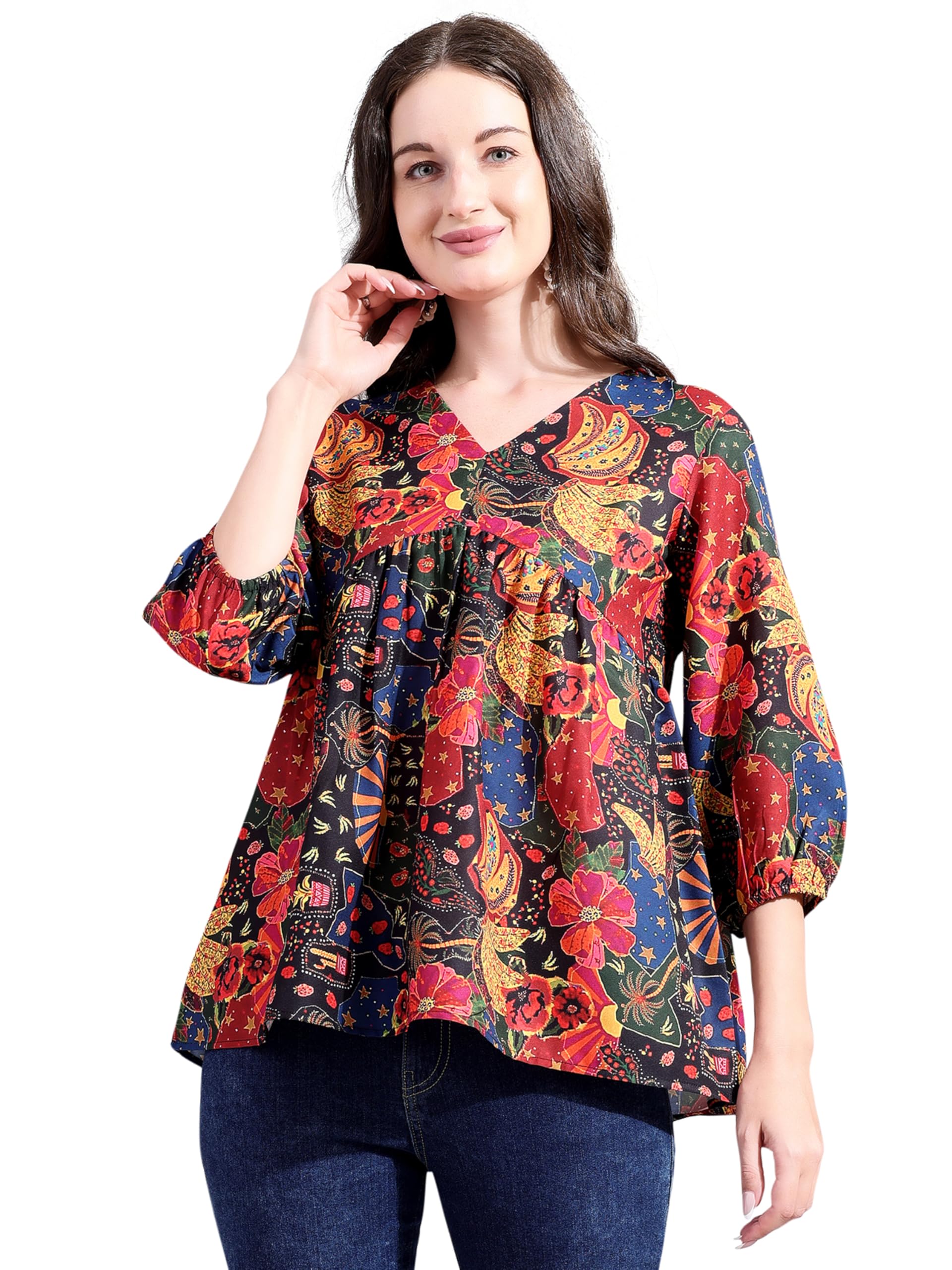 she and he Women's Floral Print Rayon Blend Fabric Comfort Wear and Be Fashionable Tops-picture-59