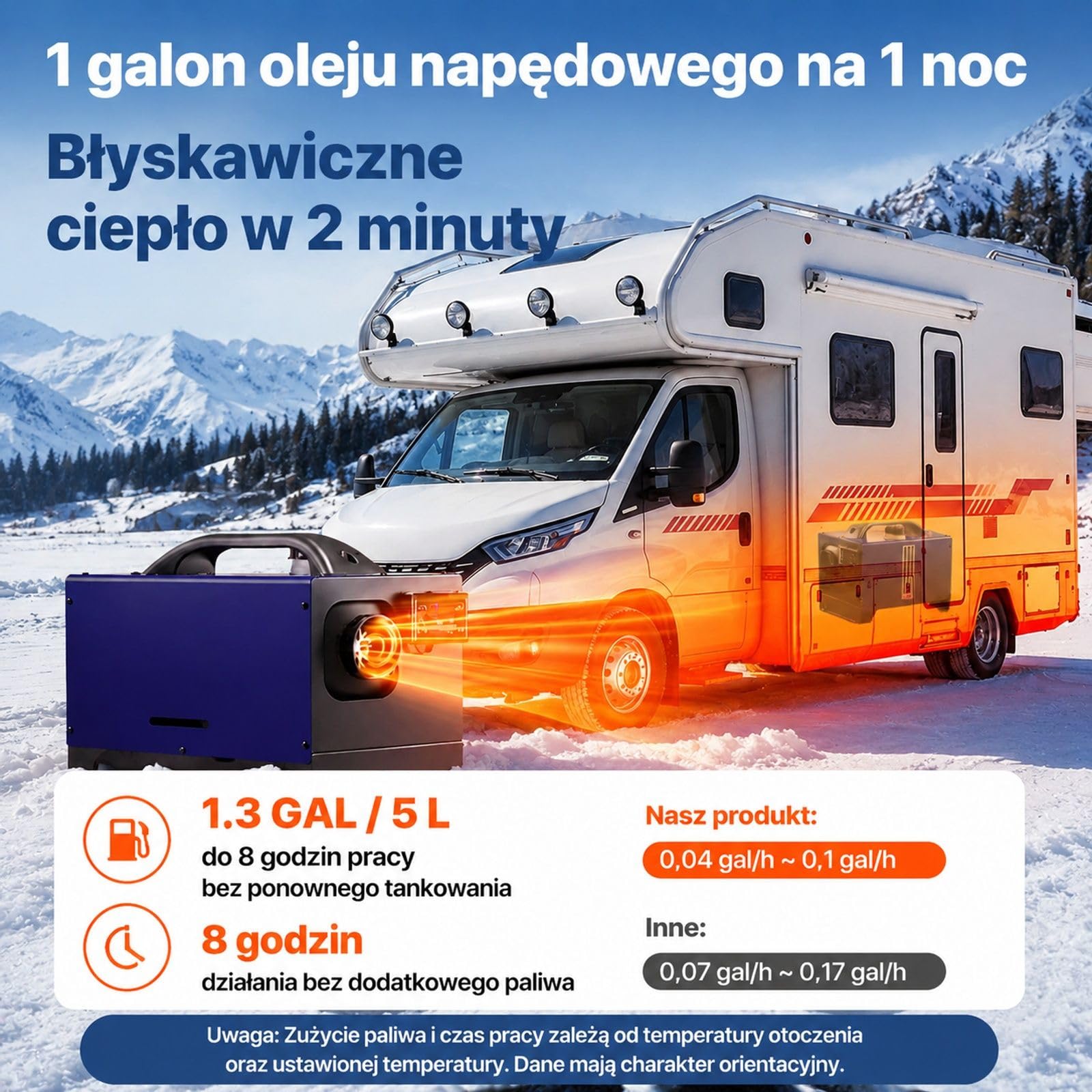 Przenośna nagrzewnica powietrza na olej napędowy 8 kW 12 V 24 V ze zbiornikiem paliwa 5 l do ciężarówek kamperów i ciągników