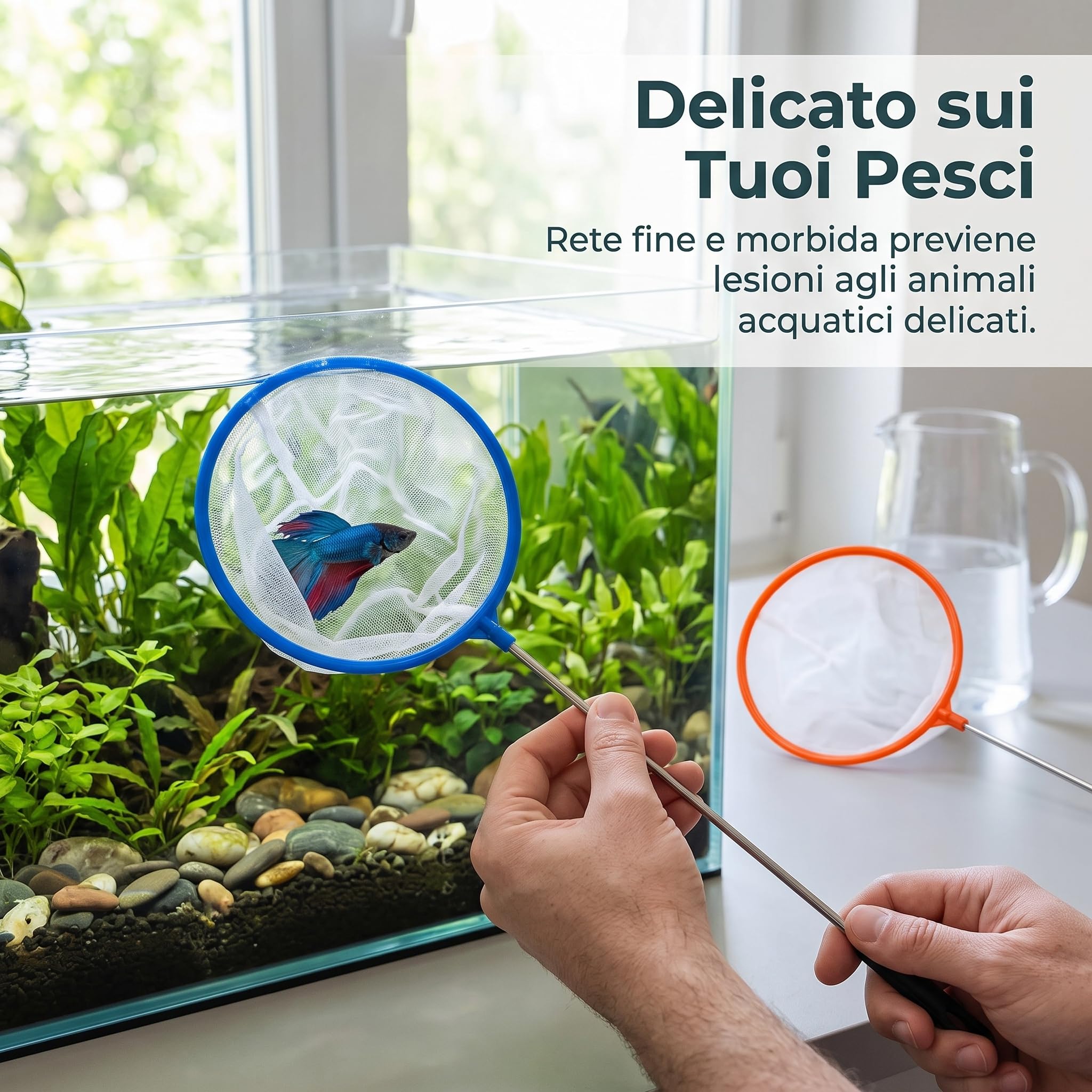 per acquario con manico estensibile, telescopico, per piccoli pesci e pulizia acquario