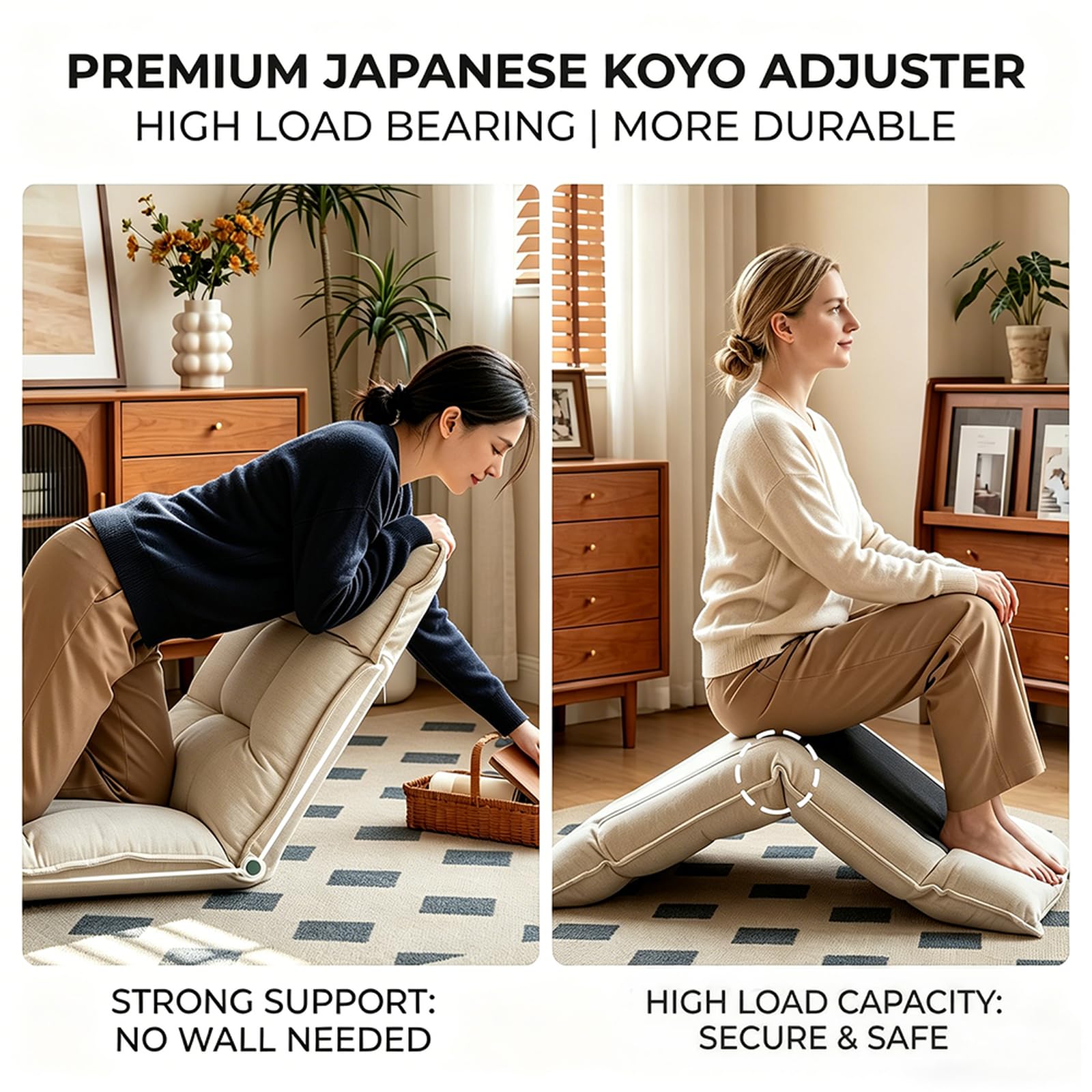 Silla de suelo ajustable con soporte trasero, tumbona plegable de 42 posiciones, asiento de meditación versátil para sala de estar, dormitorio, ventana de bahía