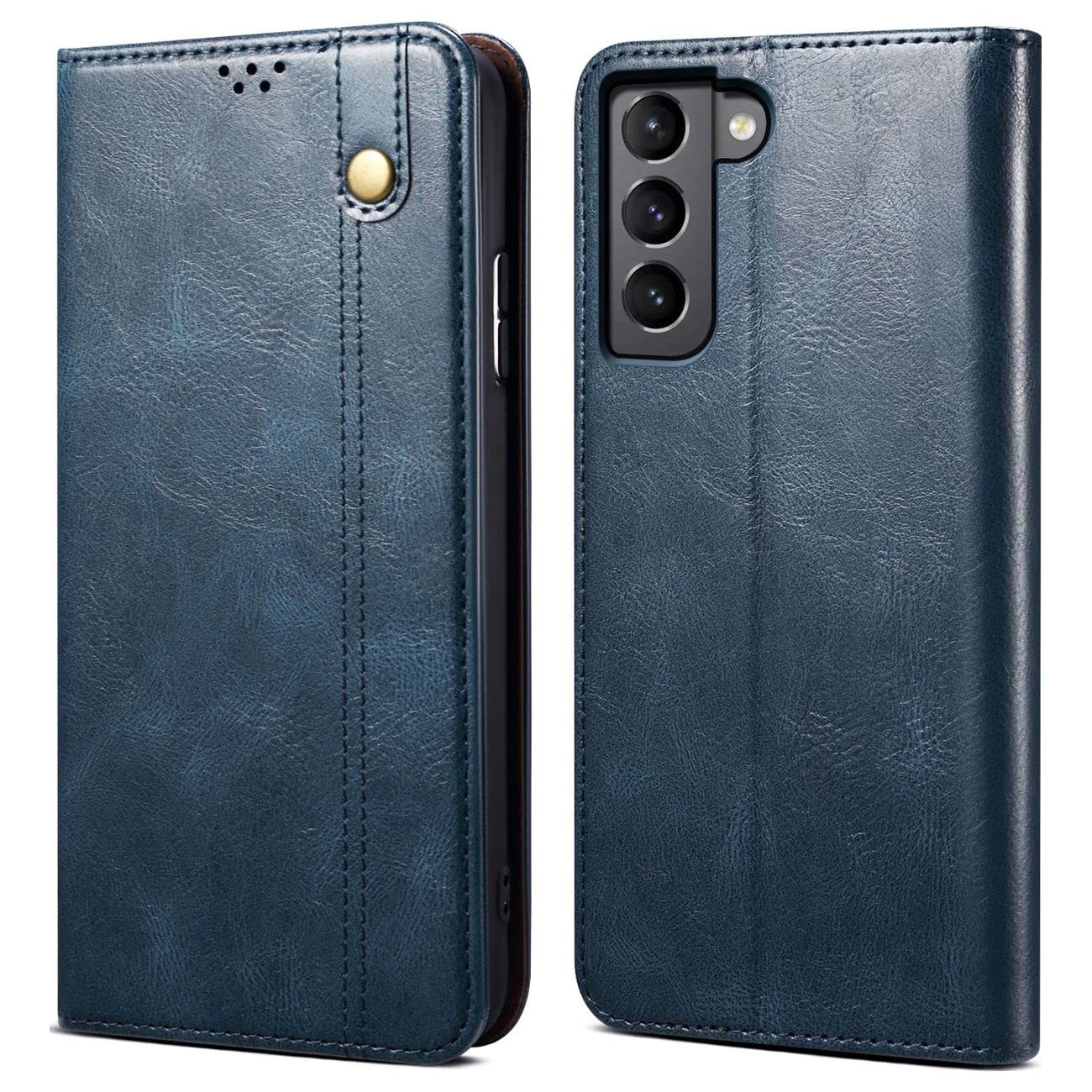 Pirum Mobile Phone Case Compatible with Samsung Galaxy S22 Genuine Quality Navy Blue Leather Flip Cover with [Card Slots] [Magnetic Closure] [Durable Frame] (Navy Blue)