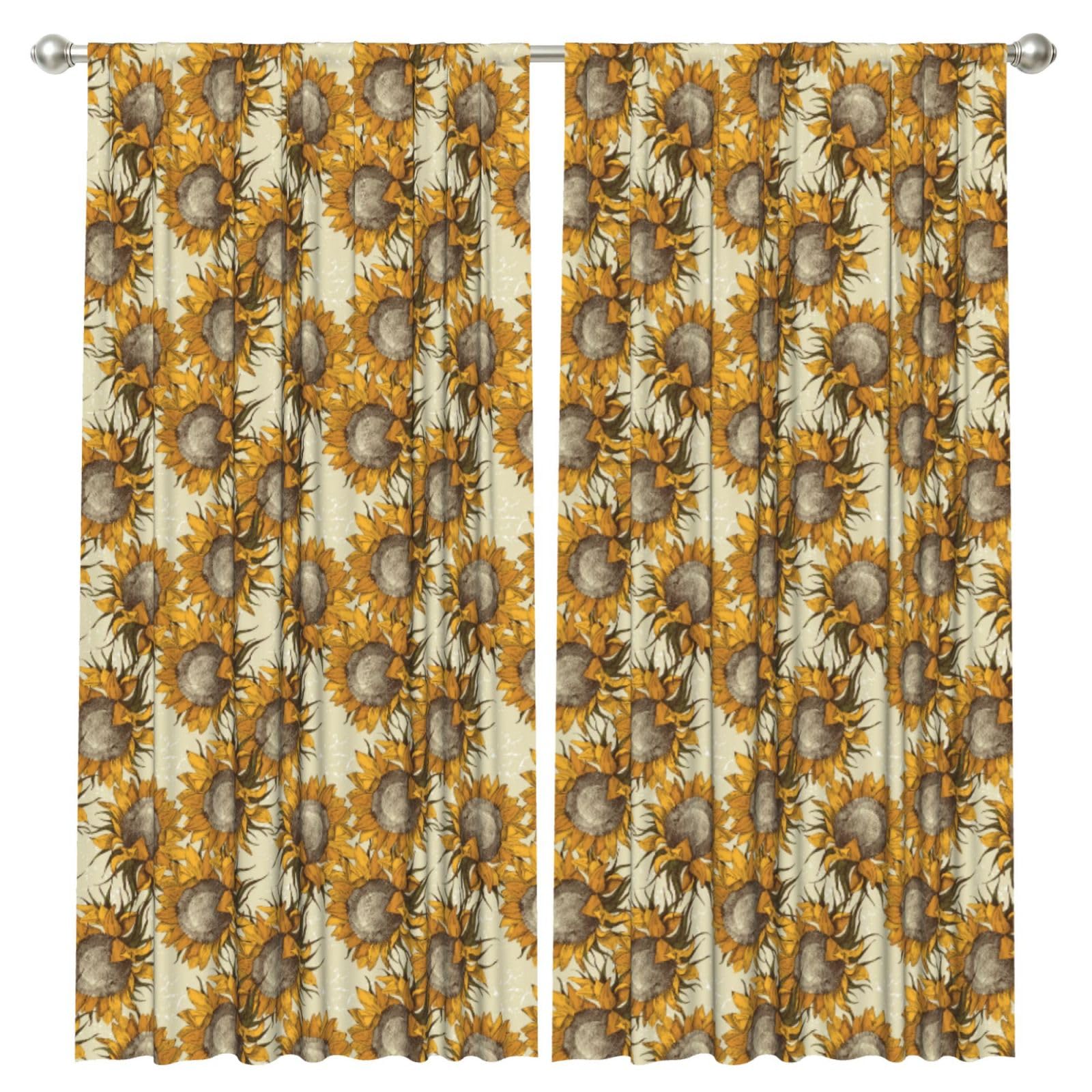 InOmak Sunflowers, 2 Panels Window Curtains 52 x 84 Inch Blackout Curtains for Living Room Bedroom
