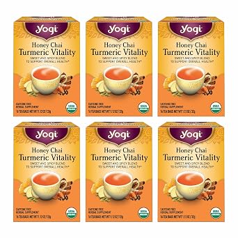 Yogi Tea Honey Chai Turmeric Vitality Tea - 16 Tea Bags per Pack 6 Packs - Organic Tea to Support Overall Health - Includes Cinnamon Bark, Turmeric Root, Cardamom Pod, Ginger Root & More