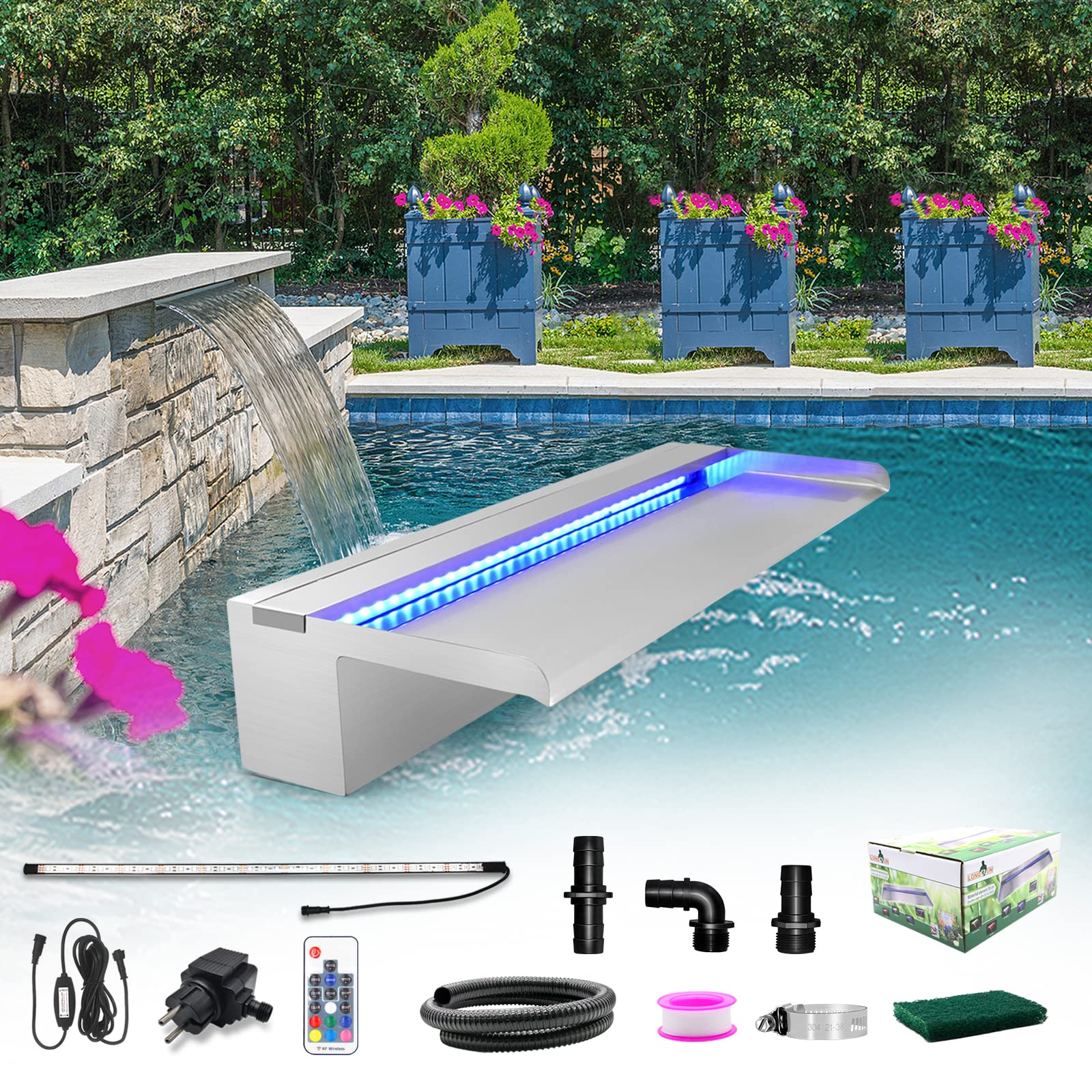 Buy LONGRUN Pond Waterfall Cascade, 60cm Stainless Steel Waterfall