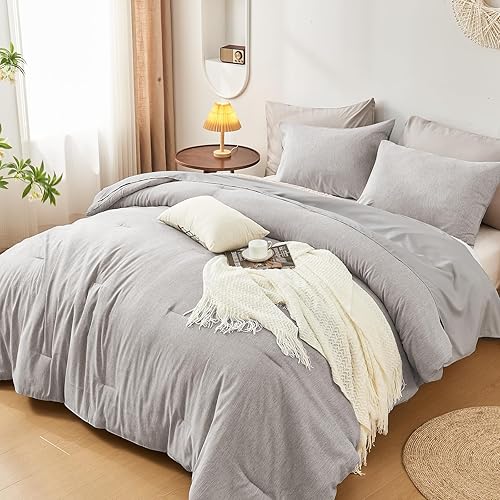 Miniatura 9 de Juego de edredón Queen con teñido catiónico, para todas las estaciones, suave y ligero de 7 piezas con edredón, funda de almohada, sábana encimera y