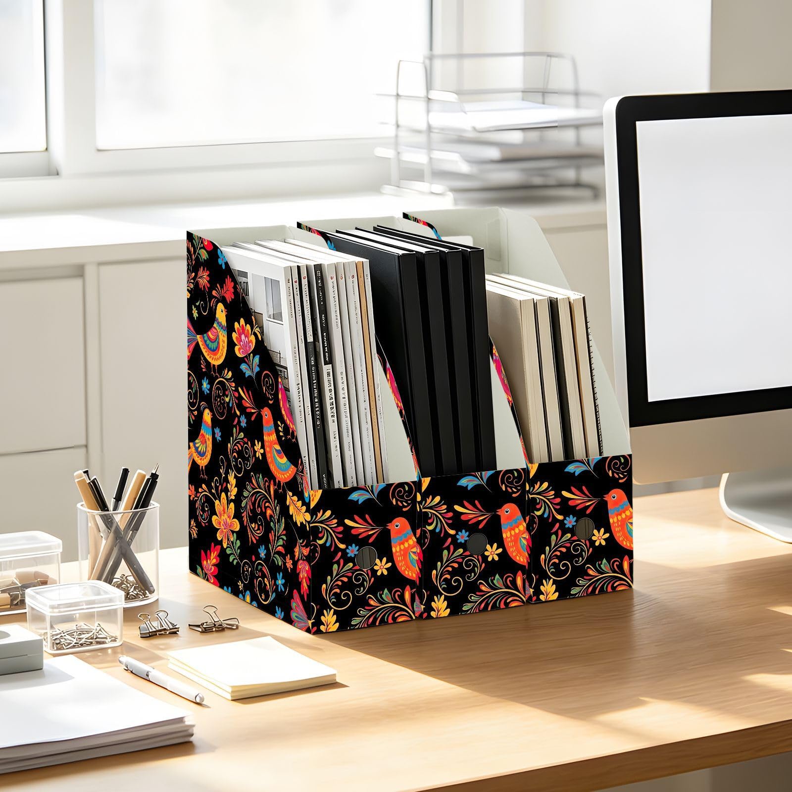 Aesthetic Bird Zeitschriftenhalter mit aufrechter Aufbewahrung, Schwarz
