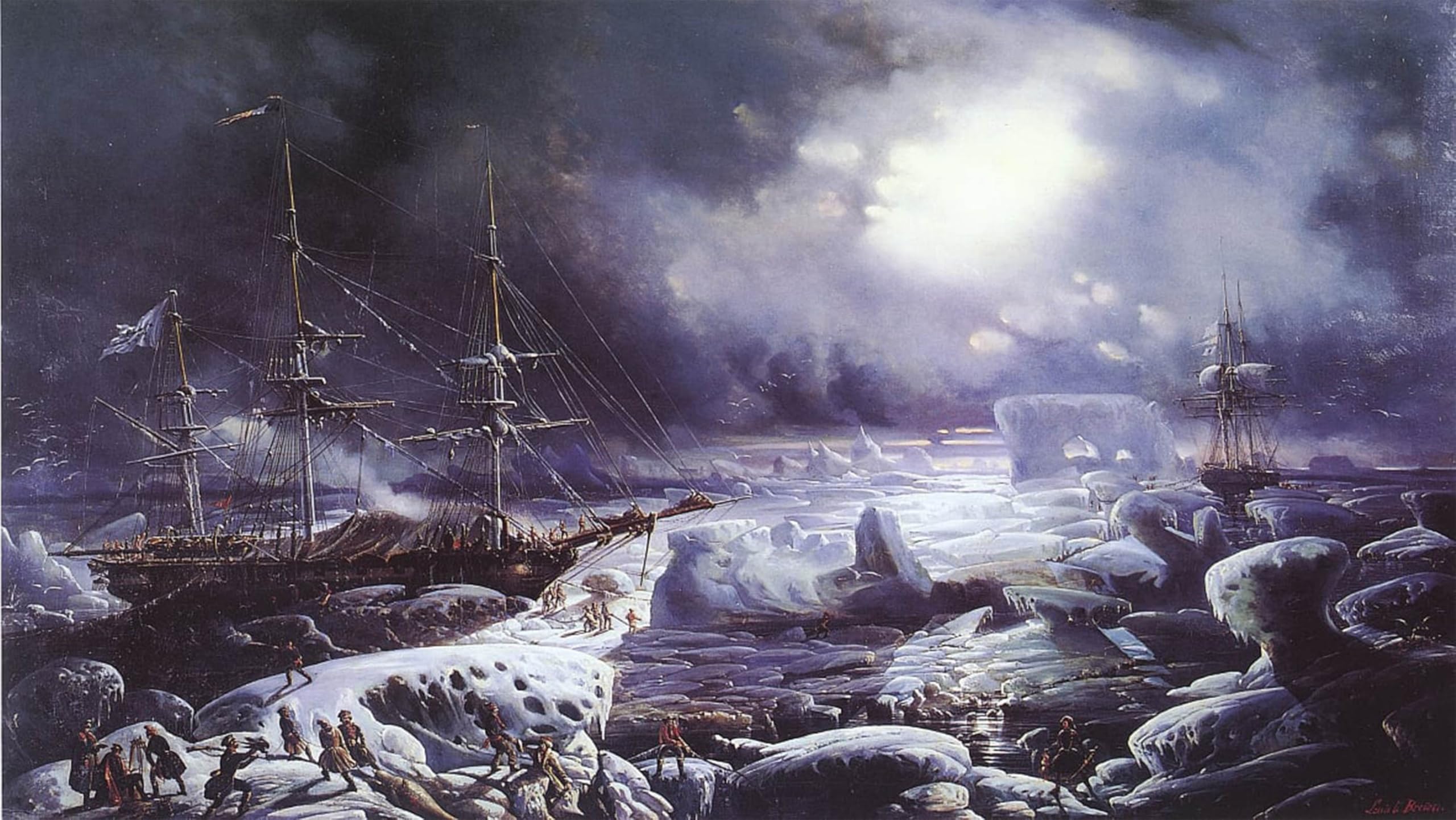 ARTXLXXBN Famous Painting Art Wall Decor Abstract Art Picture the Astrolabe and Zélée Stranded in the Austral Ocean in February by Louis Le Breton Animal Pictures for Home Decor 60x90cm