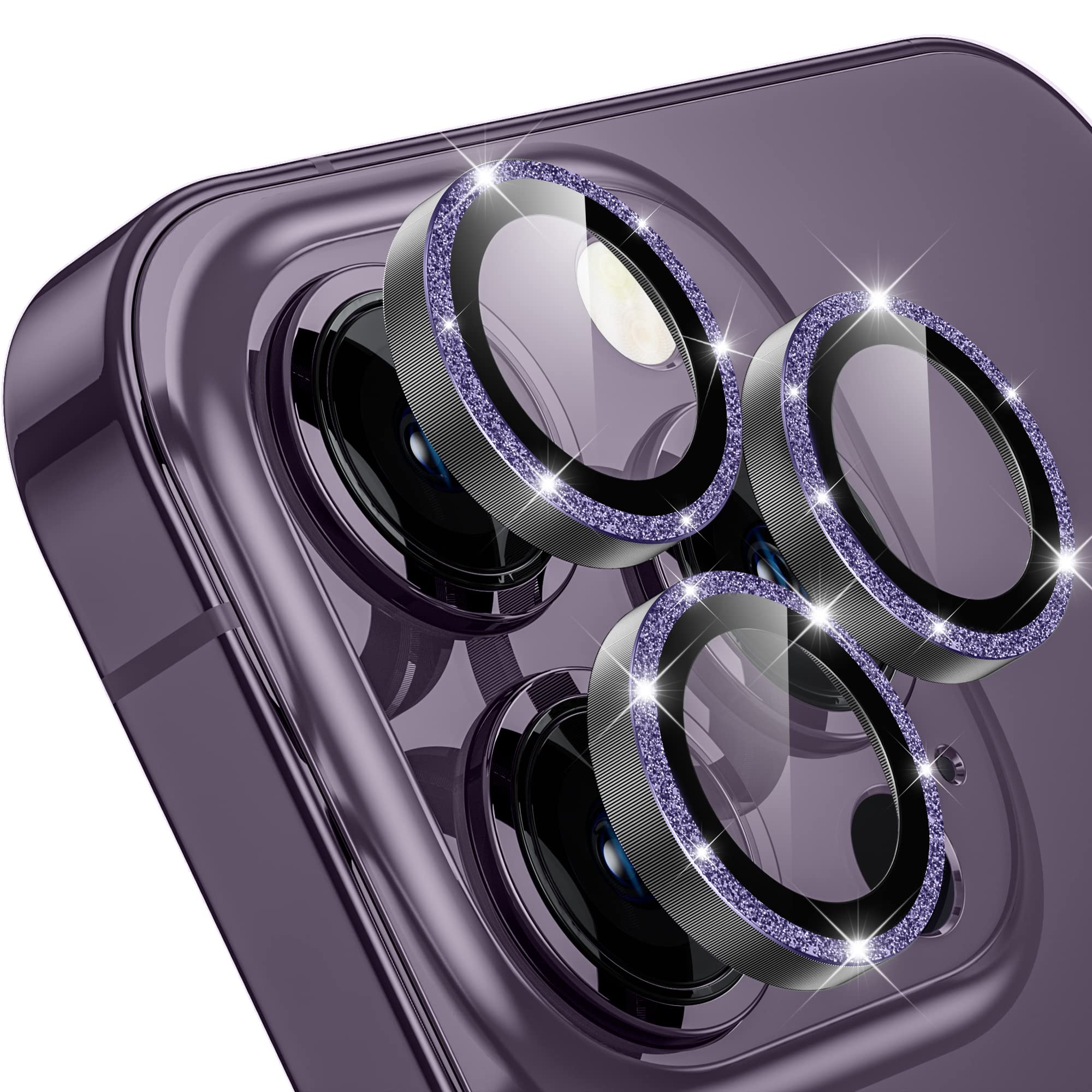 WSKENfor iPhone 14 Pro/iPhone 14 Pro Max Camera Lens Protector,[Night Shooting Mode] HD Tempered Metal Glass Camera Screen Protector Cover Film Accessories,Purple Glitter