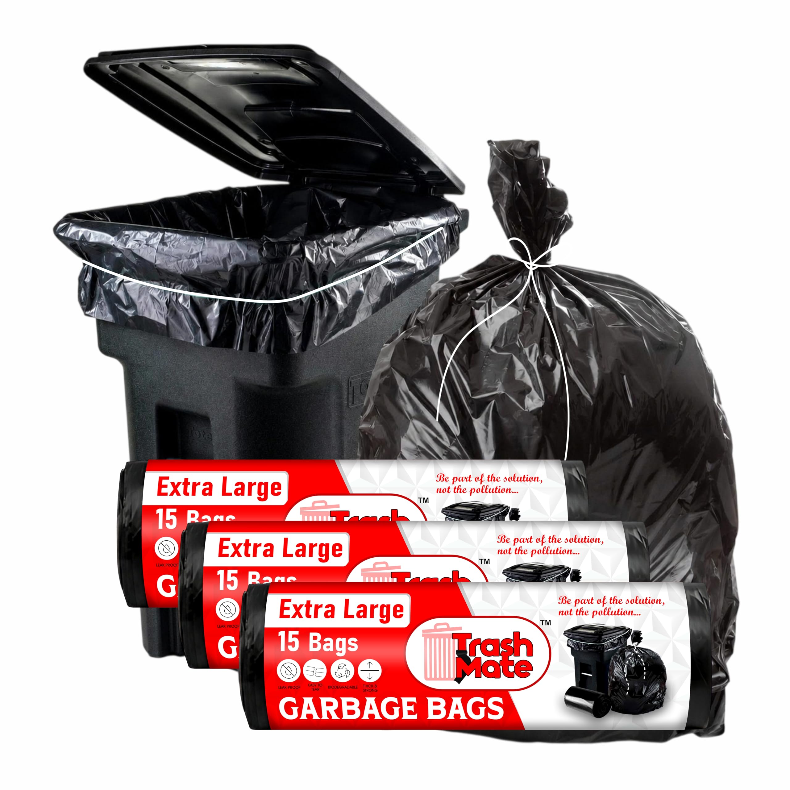 Garbage Bags XL Size 30 x 37 Inches | 70 Liter Extra Large Capacity | 76 x 94 cm Big Dustbin & Trash Bags | Heavy Duty, Strong & Leak Proof with Easy Tie Thread | Pack of 45 Bags (Black)-image-2