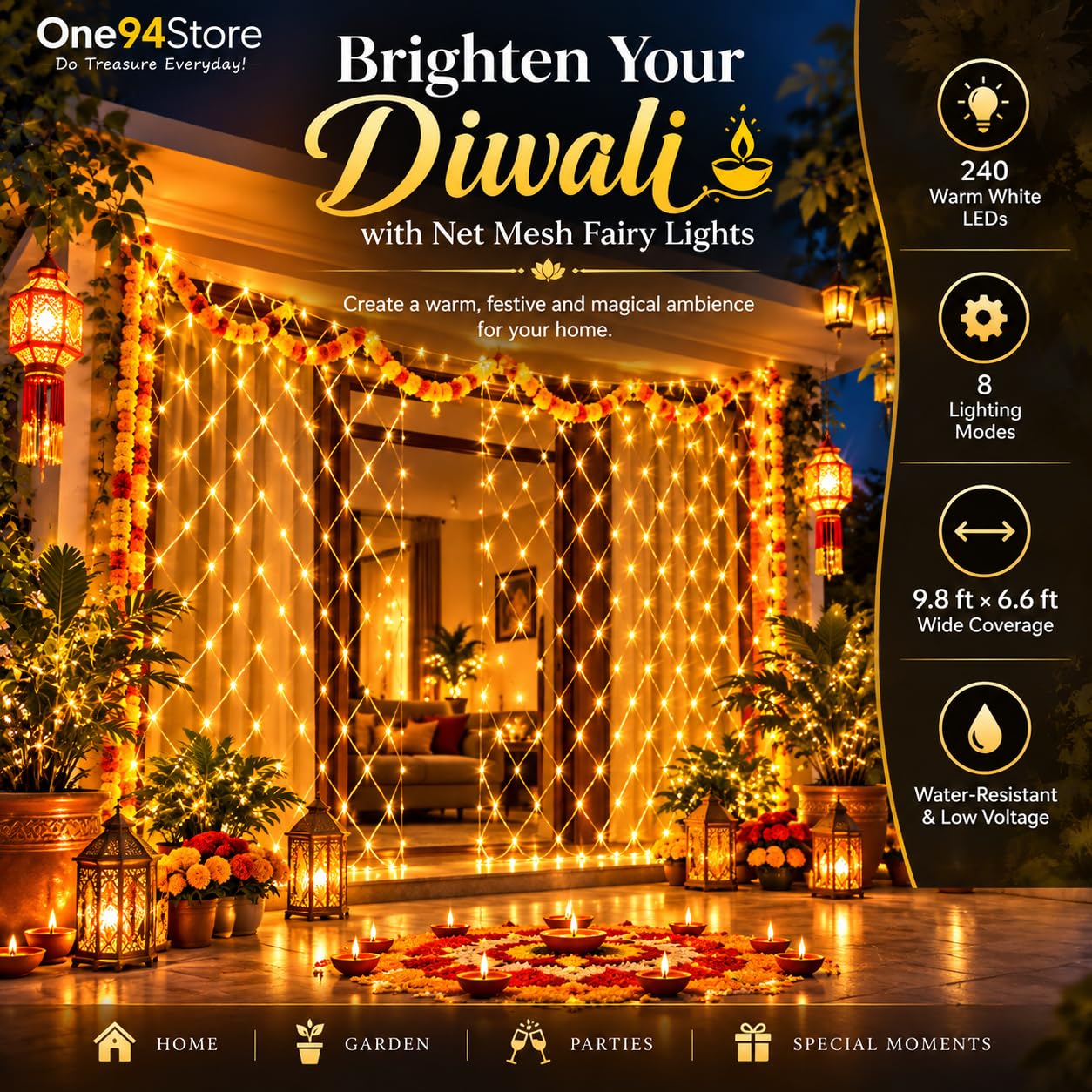 Warm White Fairy String Lights - 240 LEDs, 8 Modes -6