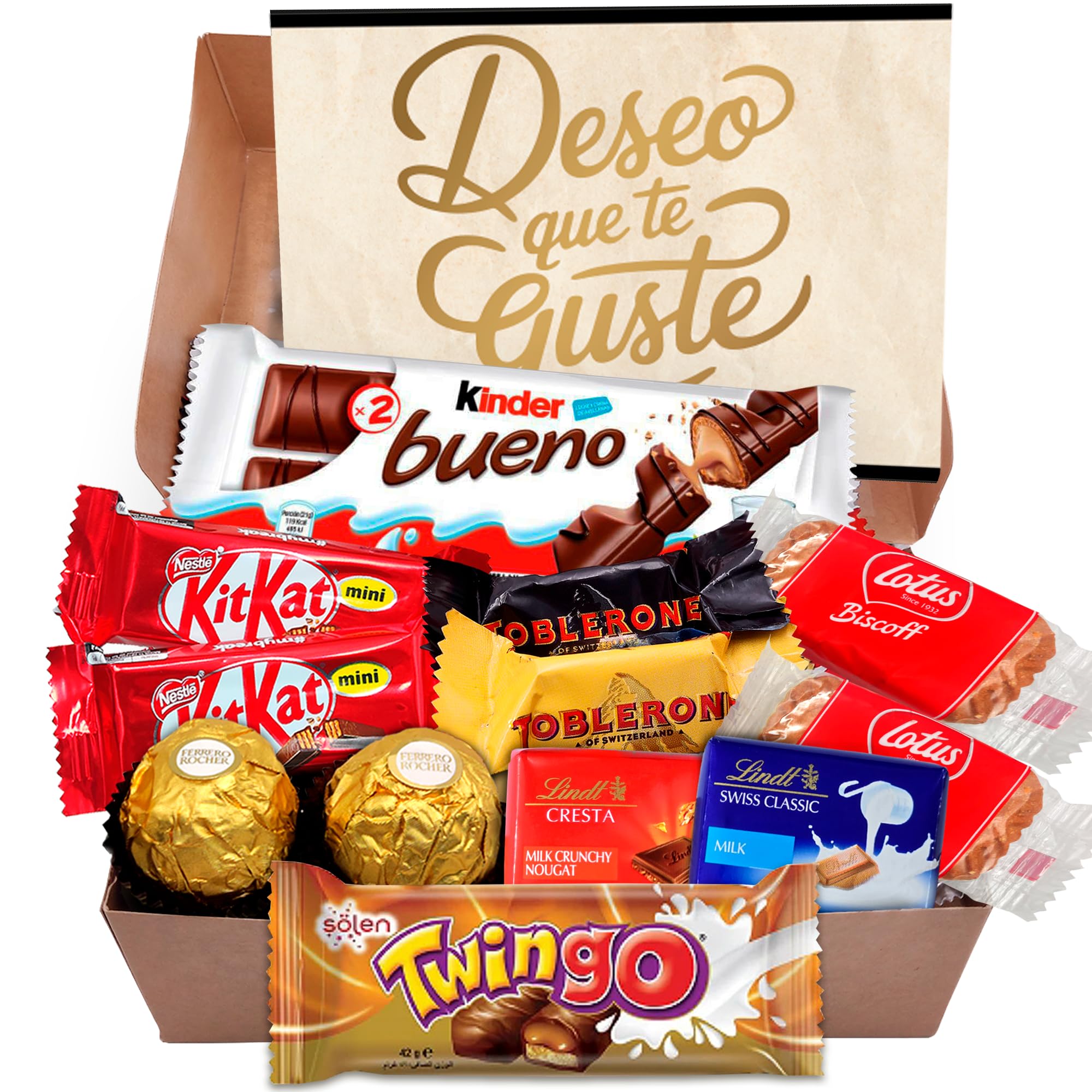 Cajita Regalo Original con 17 Chocolates Kinder Bueno, Cards, Kinder Chocolate, Twix, Mars, Kit Kat, Huesitos, Galleta Lotus Biscoff y Mucho Más · Día de la Madre · Con Tarjeta y Texto Personalizada — view 8