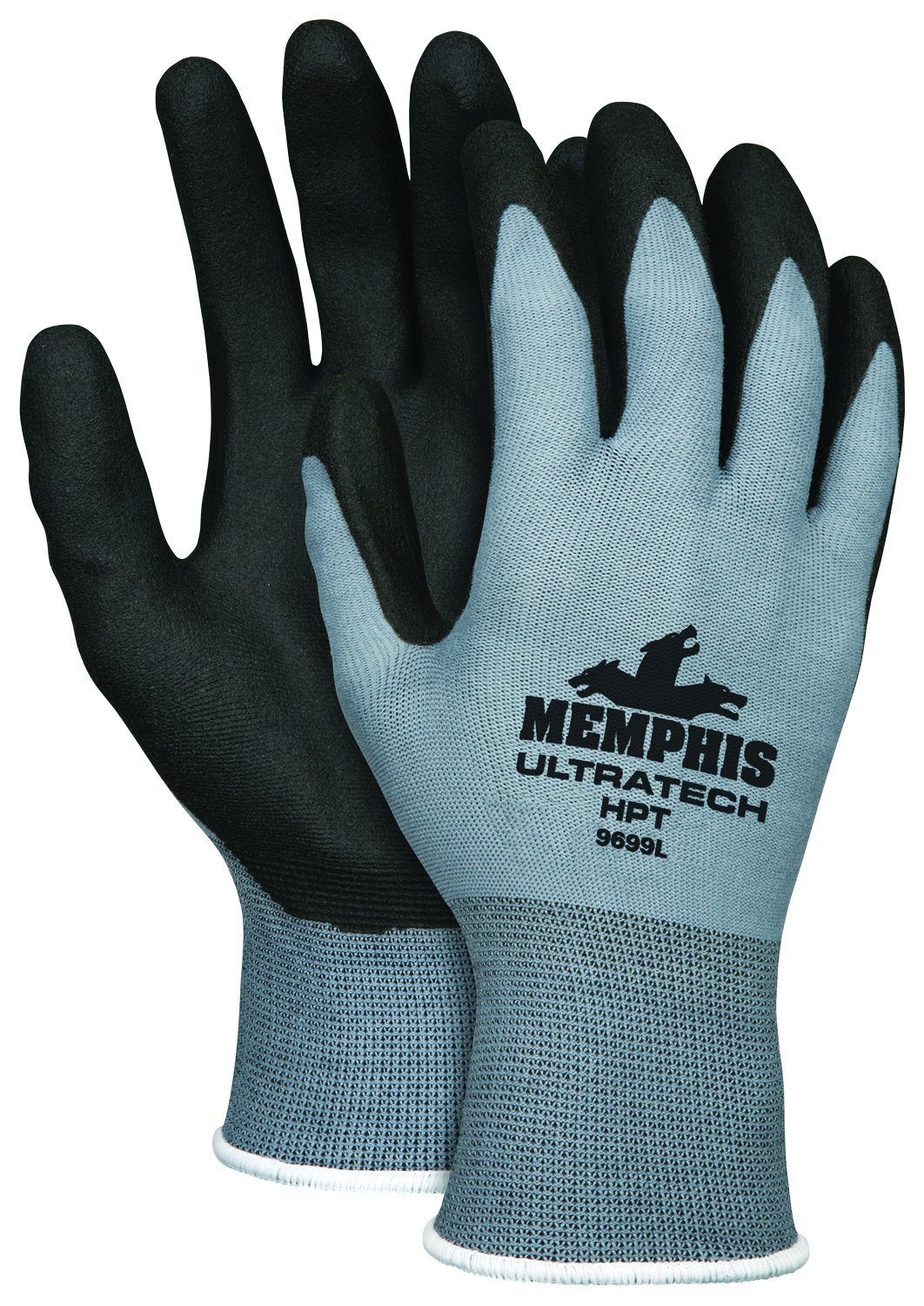 MCR Safety 9699L UltraTech HPT Polyvinyl Chloride Palm Gloves with Straight Thumb Black Gray Large 1-Pair