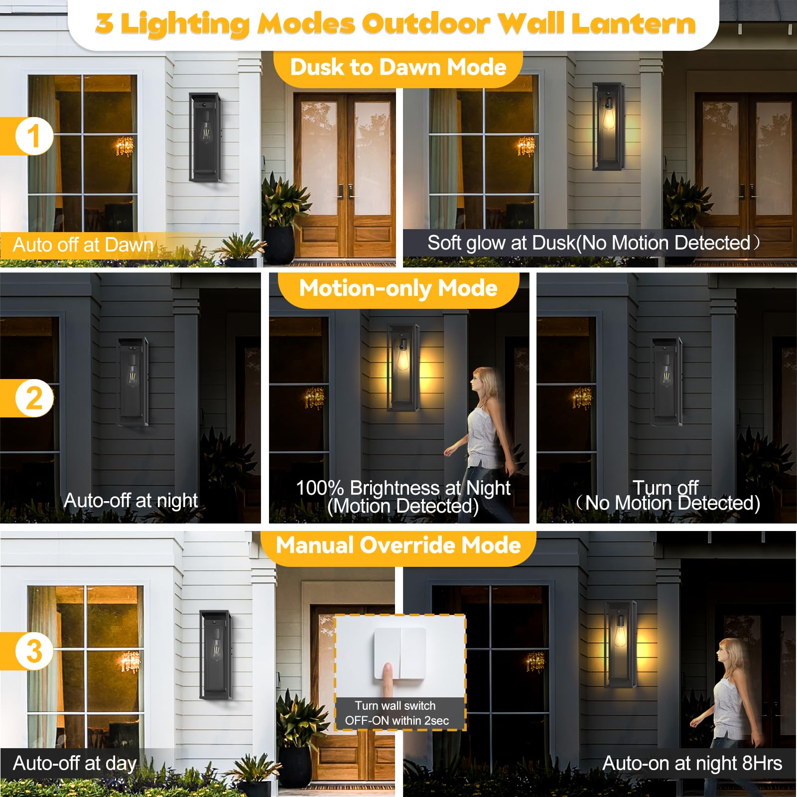 20in Outdoor Wall Light Motion Sensor-Black Modern Sconce Waterproof Exterior Lighting Fixture E26 Socket Porch Lights Extra Large — view 3