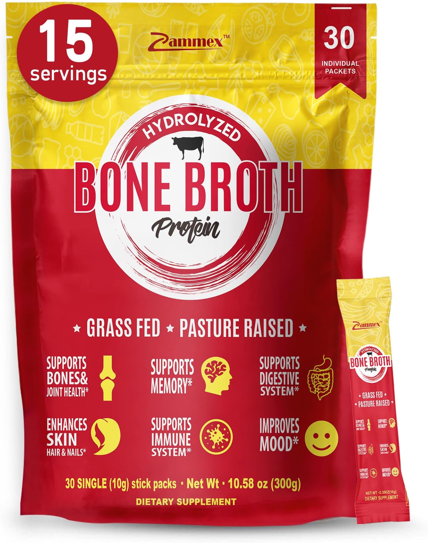 Zammex Bone Broth Packets20g Collagen ProteinBeef Bone