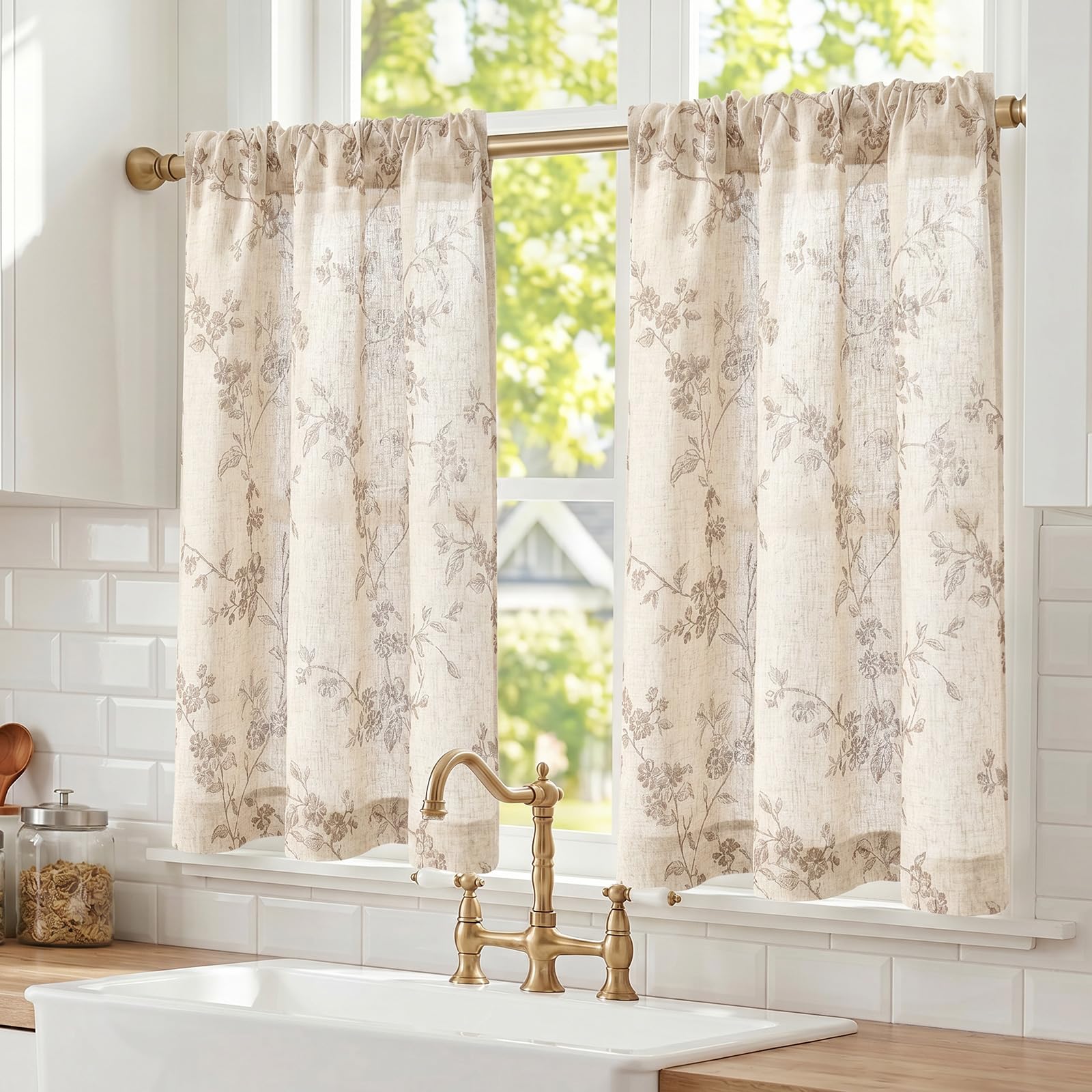 Lazzzy Elisa Floral Kitchen Curtains 36 Inch