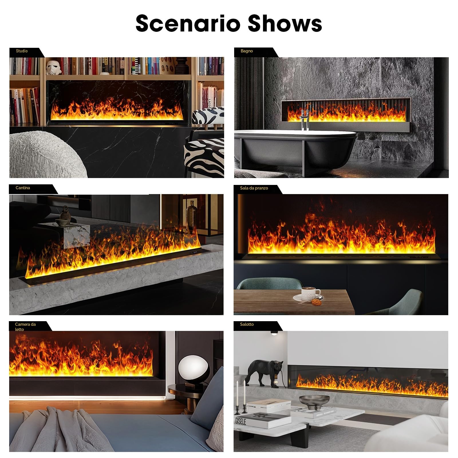 Camino a vapore Mexhom, Camino elettrico a fiamma 3D, 150cm Nessun calore | 3D effetto fiamma, adatto per camera da letto, soggiorno, mobili, animali domestici, umidificatore, silenzioso