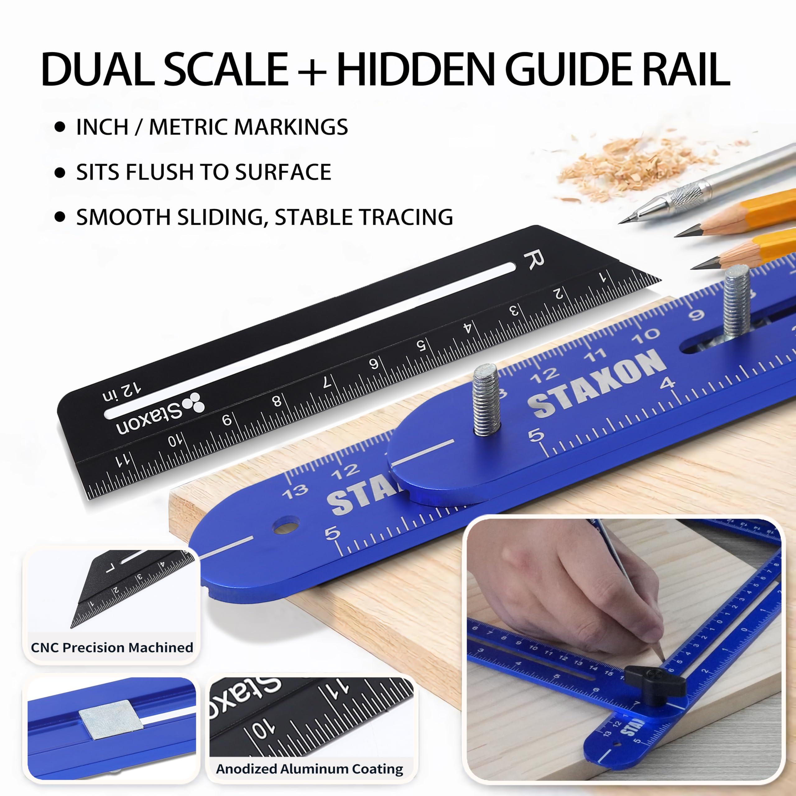 Stair Tread Template Tool – Stair Tread Gauge, Hidden Screw Slide Rail Stair Tools for Stair Measuring Tool Stair Gauge Jig Stair Template Stair Step Tool（Black+Blue） — Amazon image 4