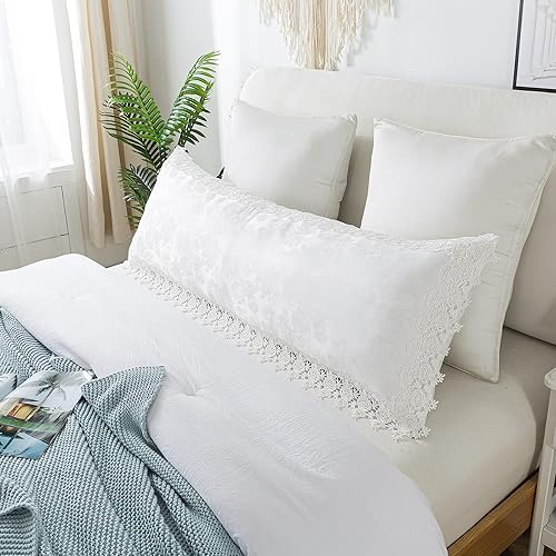 Funda de almohada corporal con volantes, estilo vintage de granja, con volantes, funda de almohada corporal, diseño bordado de jacquard de 20 x 54