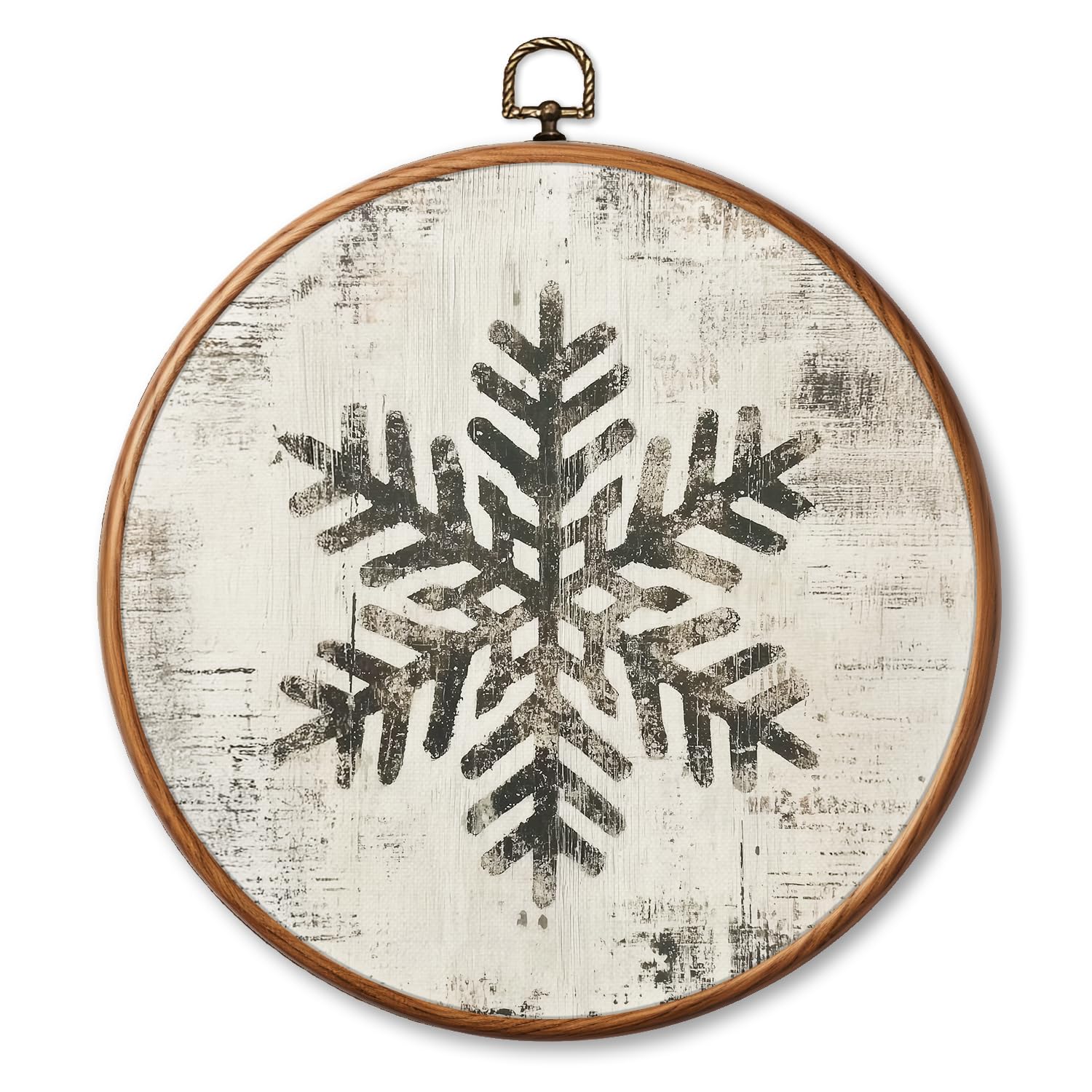 Chicimln Vintage Christmas Snowflake Round Wall Art, Rustic Winter Snowflake Framed Canvas Prints, Winter Farmhouse Christmas Circle Wall Hanging Decor for Home Bedroom Living Room 10x10 Inch