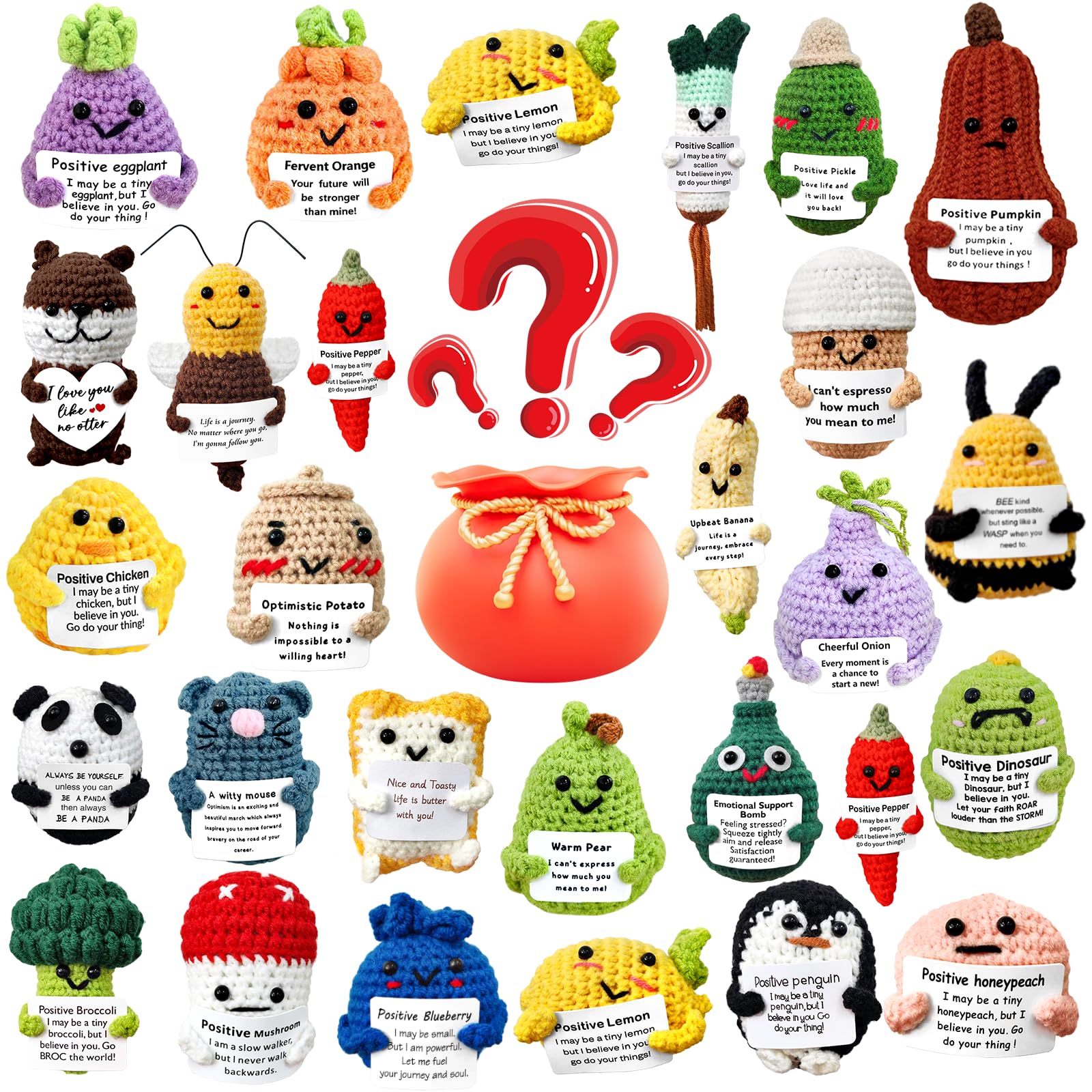 Funny Positive Doll, Soft Wool Handmade Knitted Potato Pickle Doll for Home Decor, Birthday Gifts (Random 8Pcs Positive Doll)