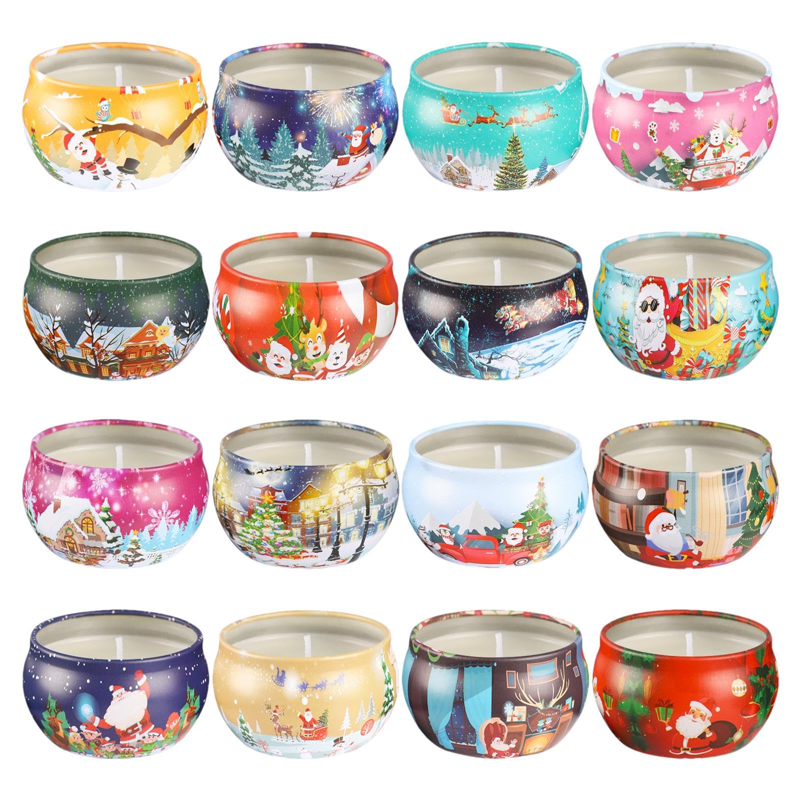 Velas de Navidad, juego con 16 velas perfumadas navideñas, adornos para no fumadores para interiores, velas de recuerdo para vacaciones, velas de Navidad, juego de 16 velas de Navidad, de soja | Vela Aromática Sin Llama para el Otoño, el Hogar, la Mesa, l